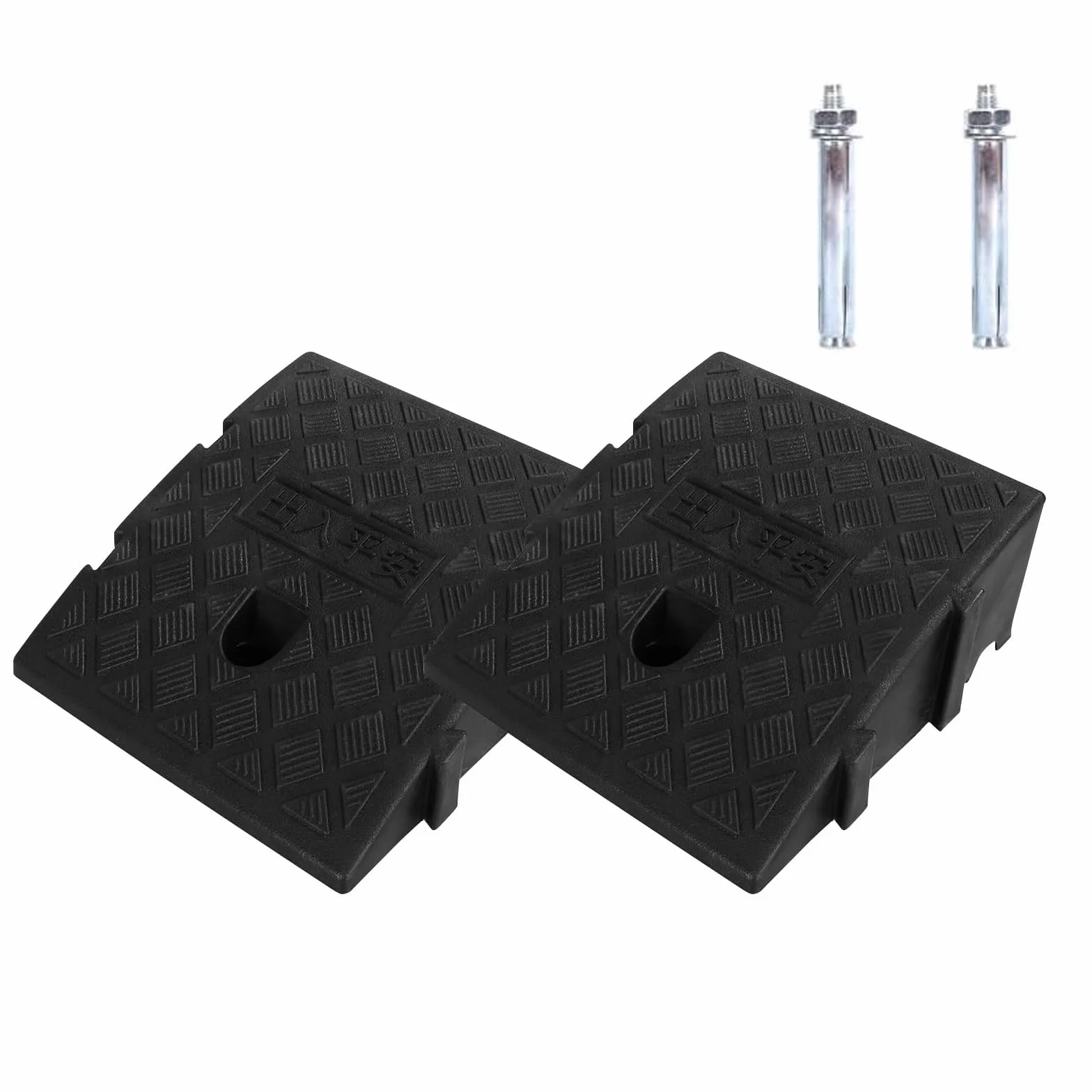 Pack de 2 rampas ligeras y portátiles, grandes con tornillos de expansión, fácil instalación para calzadas, aceras, coches, scooters, 25 x 27 x 11 cm