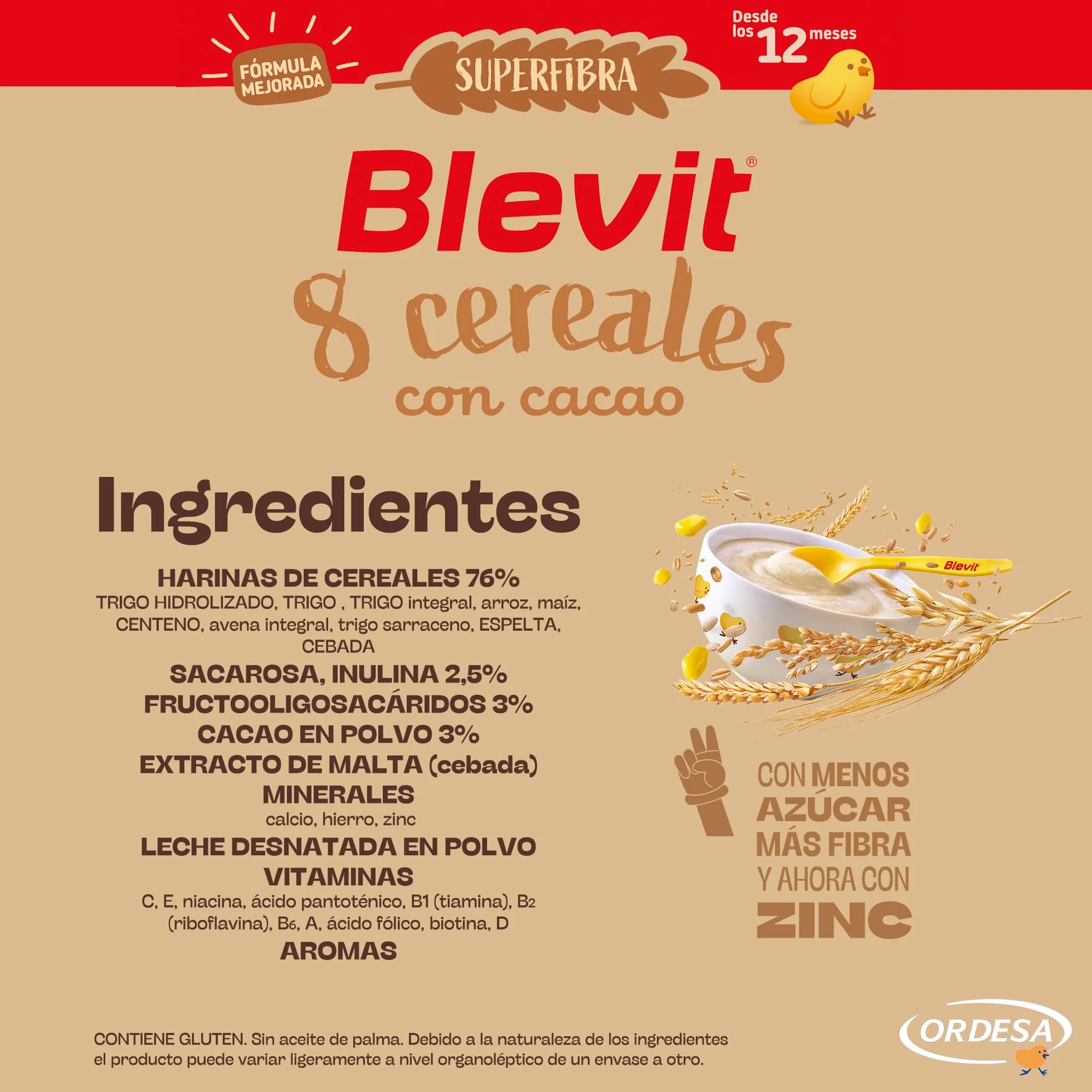 Blevit Superfibra 8 Cereales con Cacao 500g Papilla para Bebé desde 12 Meses