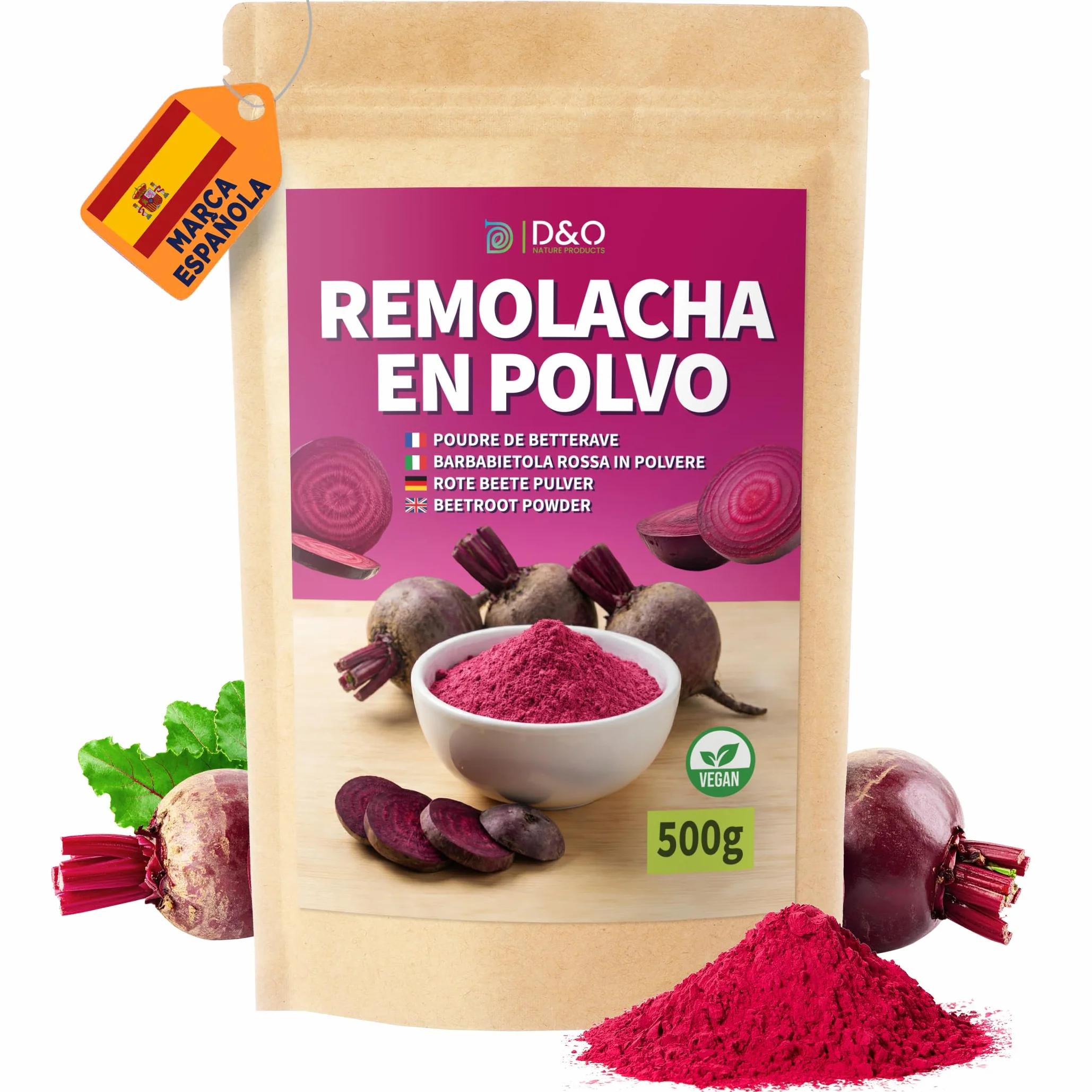 Remolacha en Polvo 500g - 100% Natural, Secado Suavemente al Aire, Sin Aditivos, Vegano