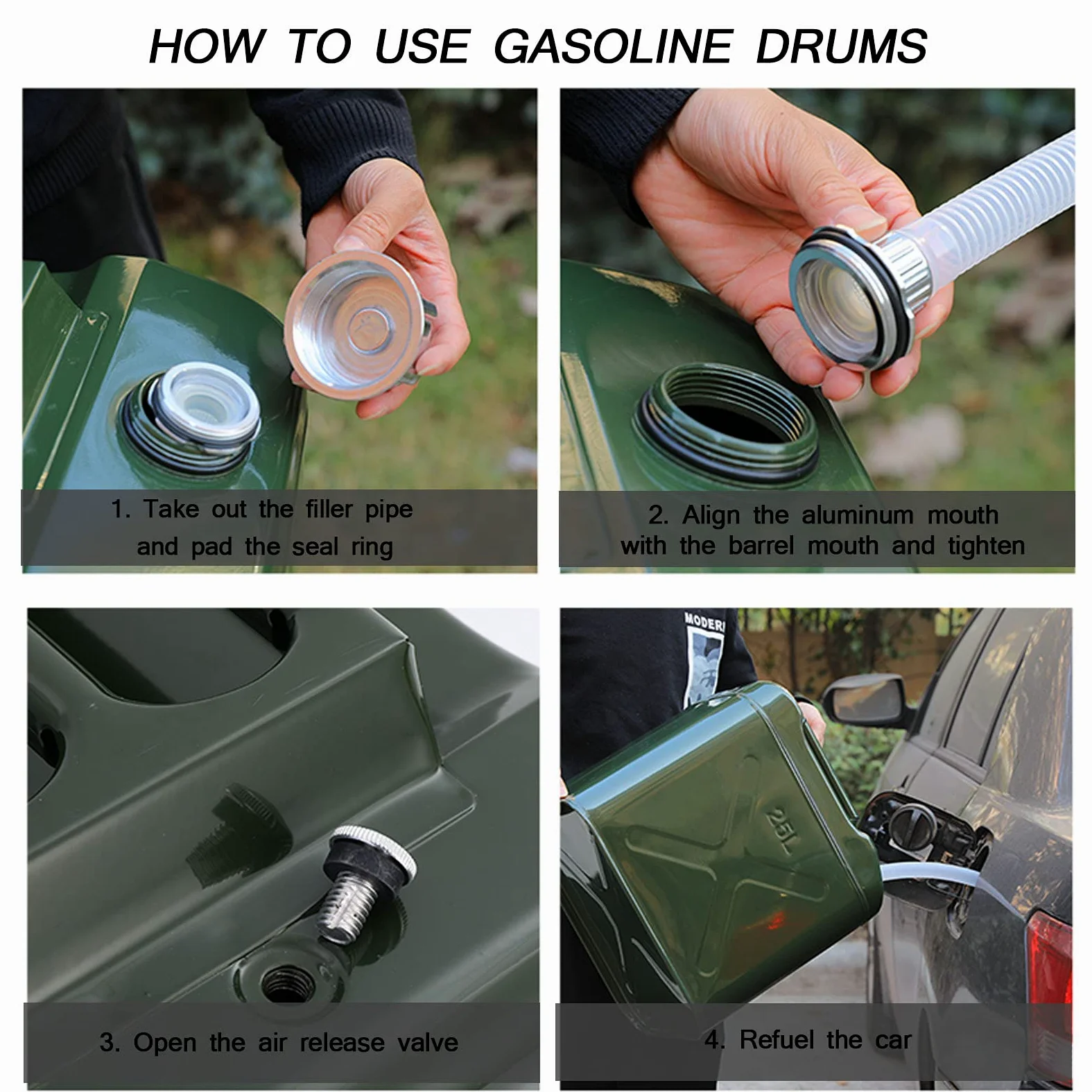 Recipientes para Gasolina Tanque de Metal, Stardard Can Home Backup Tank con caño Flexible, Petrol Diesel de Emergencia para Estación, Ejército Green (25L, 30L, 40L)
