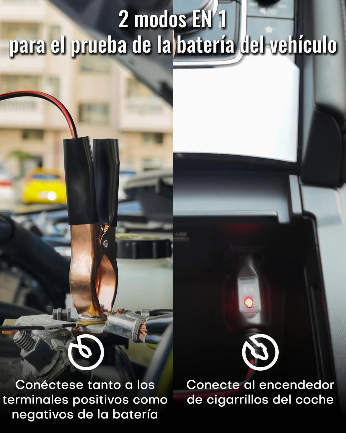 AUTDER Tester de Batería Digital, Volímetro 12V/24V para Baterías de Coche y Moto, Analizador del Sistema de Carga del Alternador con Pantalla LCD e Indicadores LED, Dos Modos de Prueba