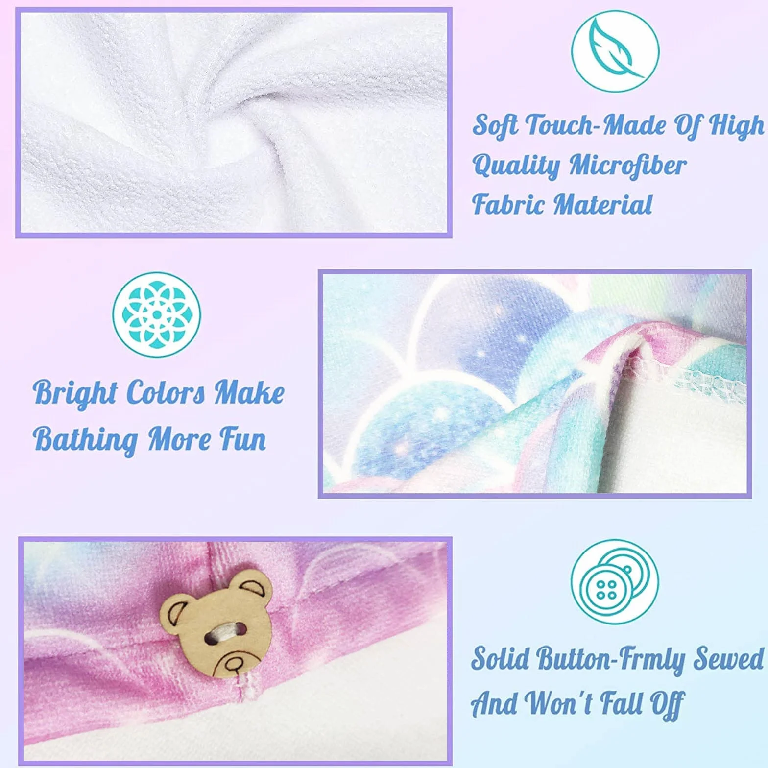 Toallas Envolventes de Microfibra para el Cabello, Paquete de 2, Secado Rápido, Elástica con Botón, Súper Absorbente