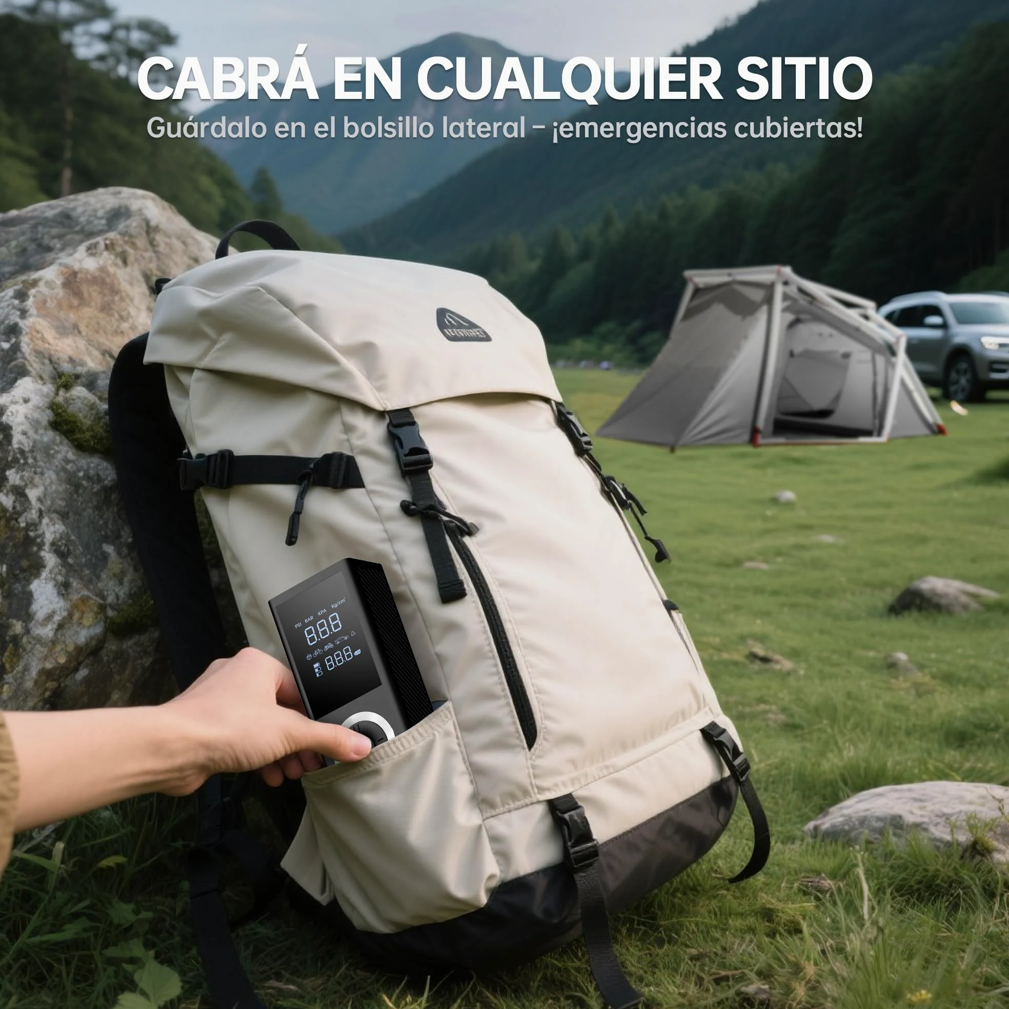 Inflador de Neumáticos 150 PSI – Compresor de Aire Portátil e Inalámbrico con Pantalla Digital, Luz LED, Apagado Automático y Batería Recargable 10000 mAh para Coche, Moto y Bicicleta