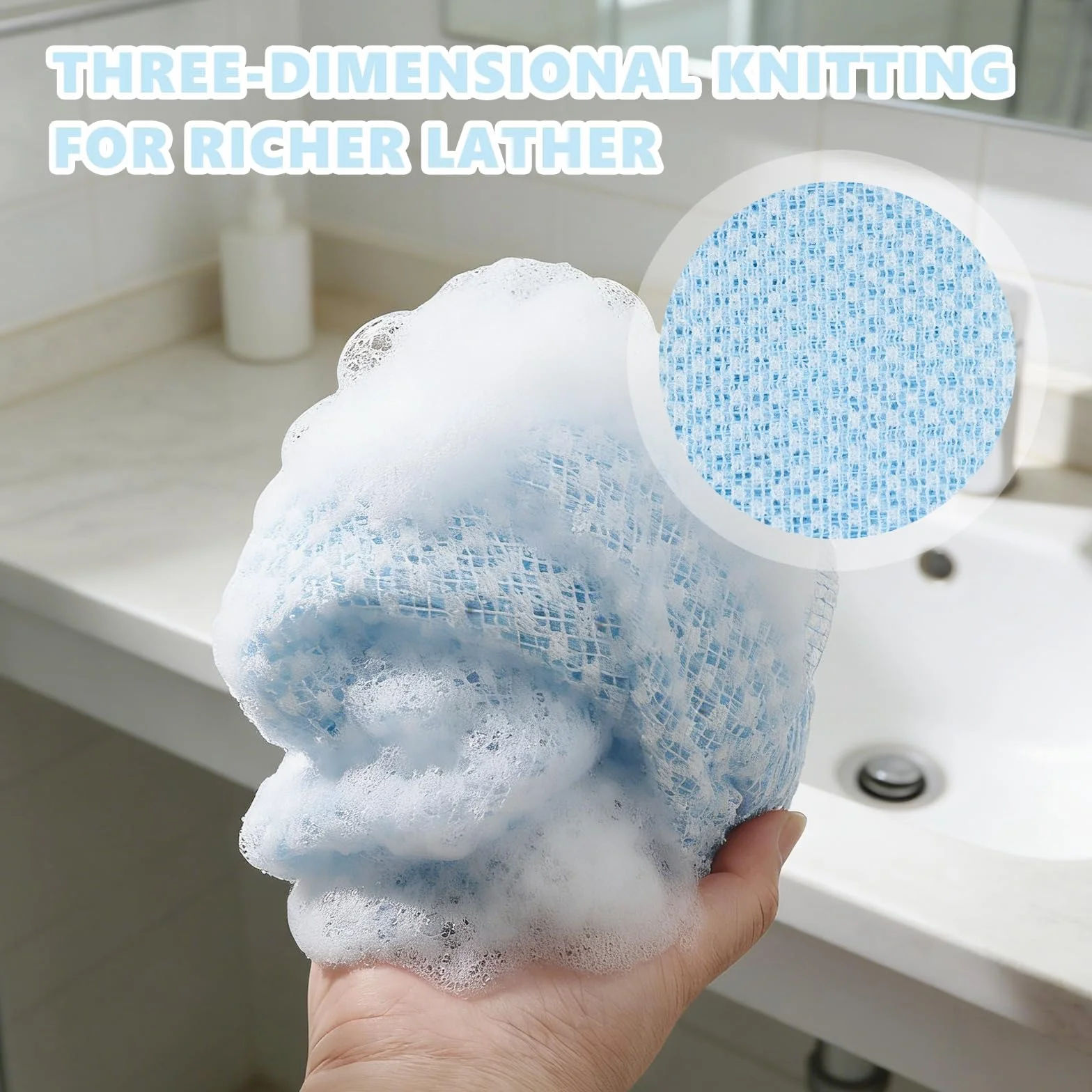 Toallas Exfoliantes Coreanas Japonesas Africanas para Ducha, Estropajo Exfoliante de Espalda, 2 Piezas Negro Azul