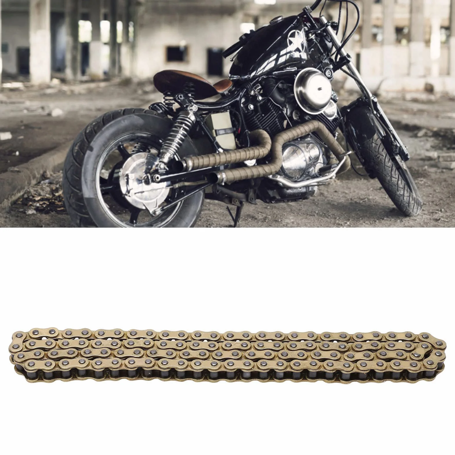 Buachois Cadena de Transmisión de Motocicleta 428, Cadena de Motocicleta de Acero Al Carbono Dorado de 104 Eslabones para Actualización de Reparación de Motocicleta ATV