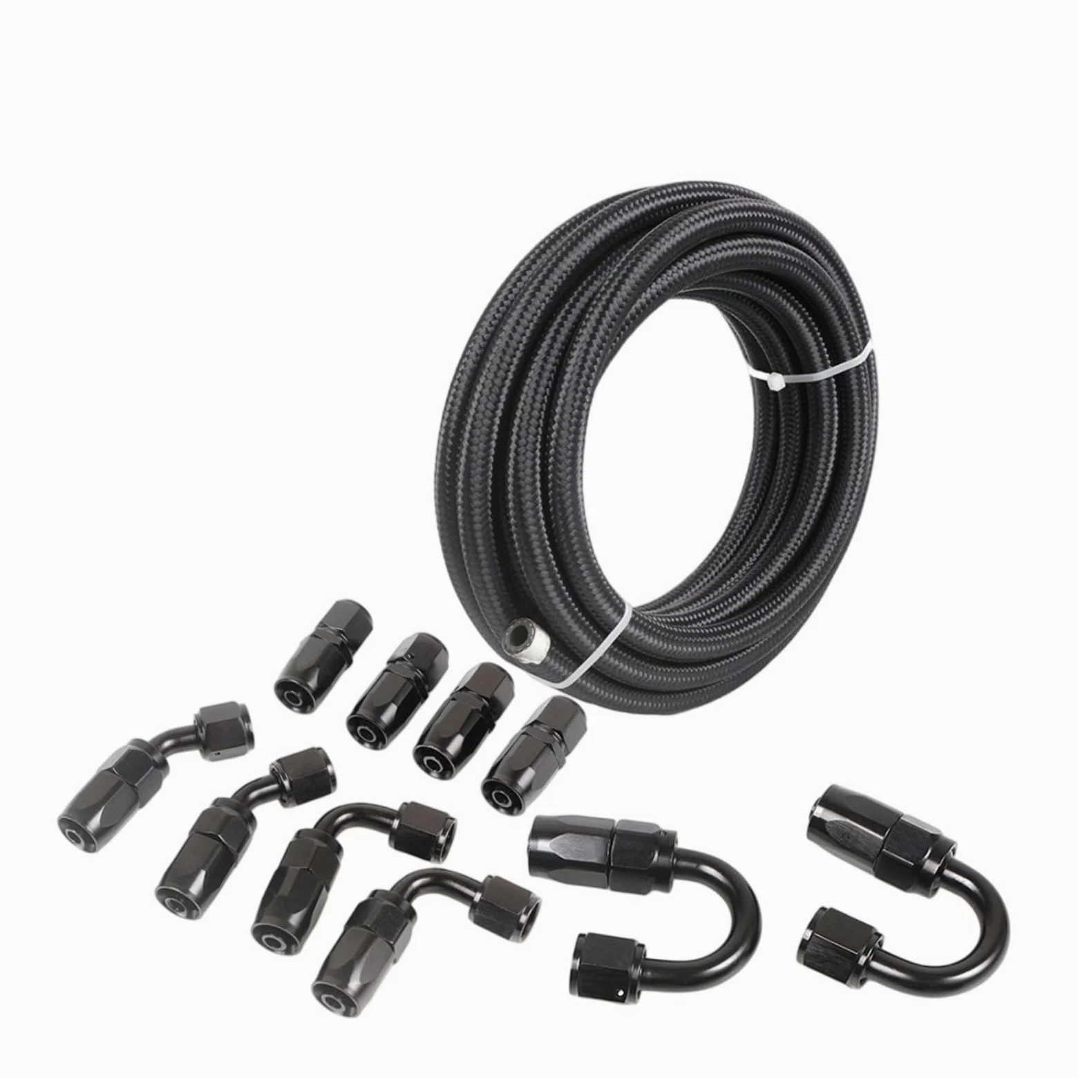 Juego de mangueras de nailon y acero inoxidable AN6, 6 m, para trenzadas, con 10 accesorios para aceite, combustible, hidráulica, color negro