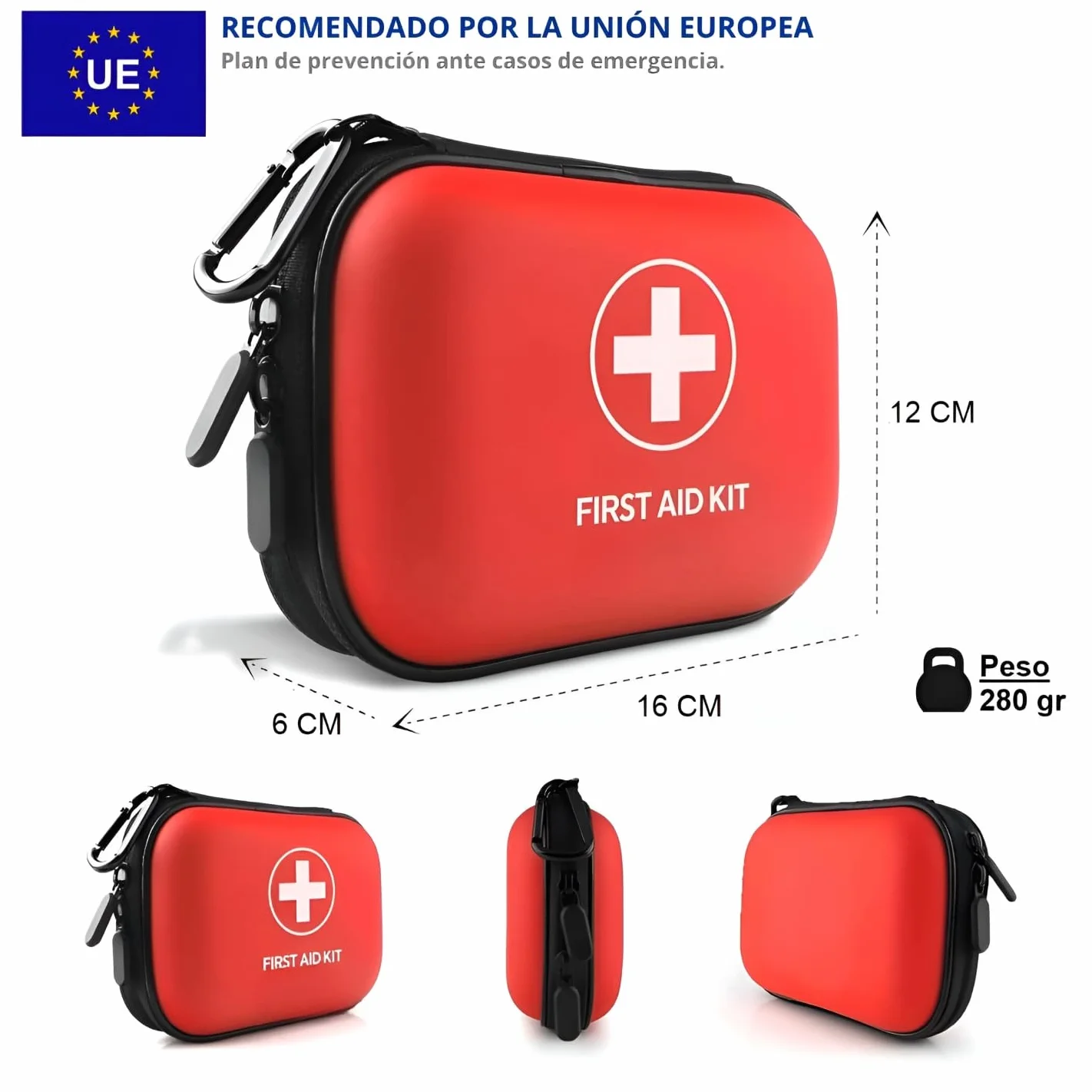 Botiquín de Primeros Auxilios 96 Piezas - Kit de Seguridad para Coche con Martillo Emergencia y Cortador de Cinturón - Estuche Rígido Impermeable