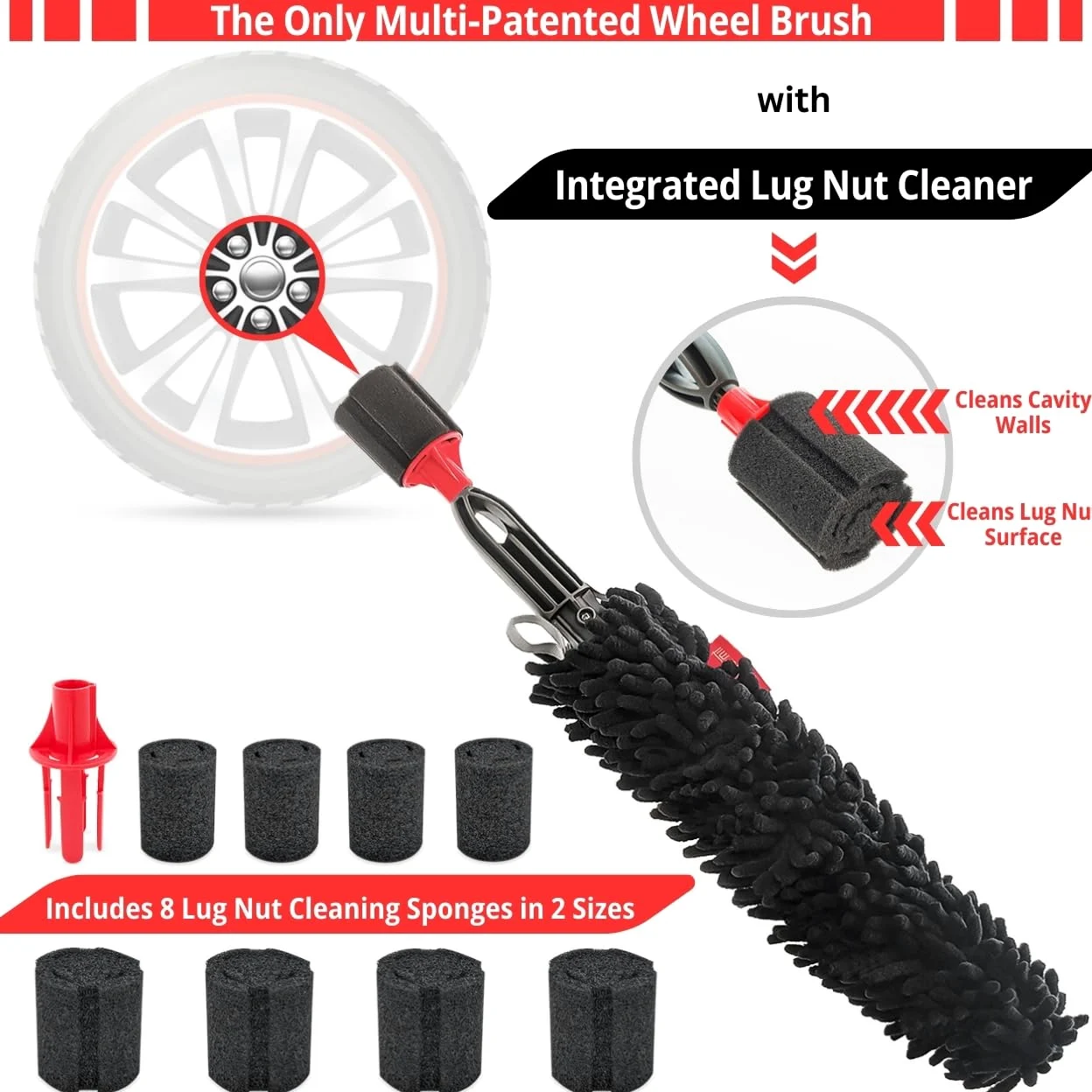 Woollywormit Kit de Limpieza de Ruedas de Coche, Tuercas de Ruedas de Coche, Cepillo para Llantas y Tuercas