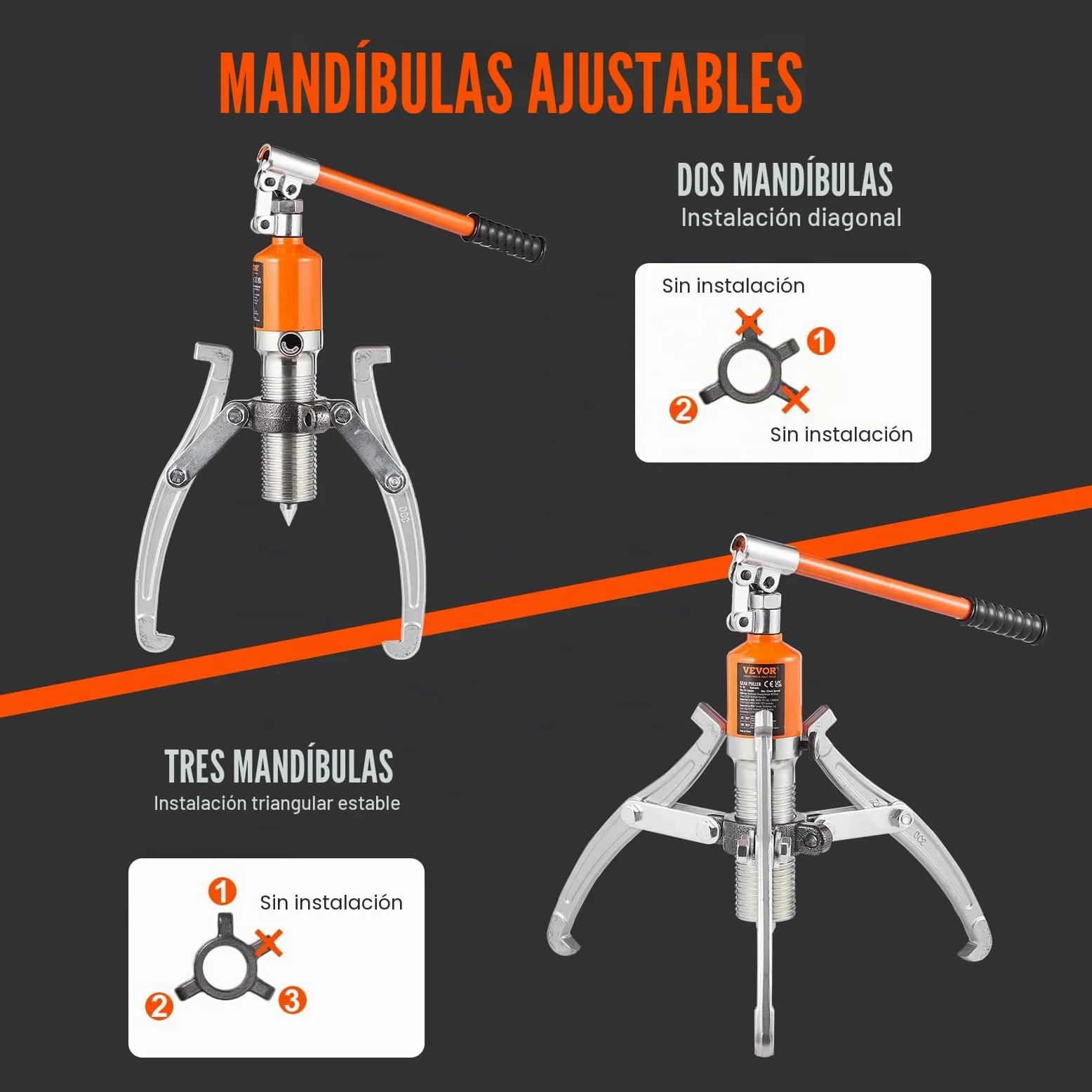 VEVOR Extractor De Engranajes Hidráulico 2 o 3 Patas de Acero Separador De Tracción De Rodamientos Capacidad de Tracción 15 T Extractor de Cojinetes Extensión de 304,8 mm para Desmontaje de Engranajes