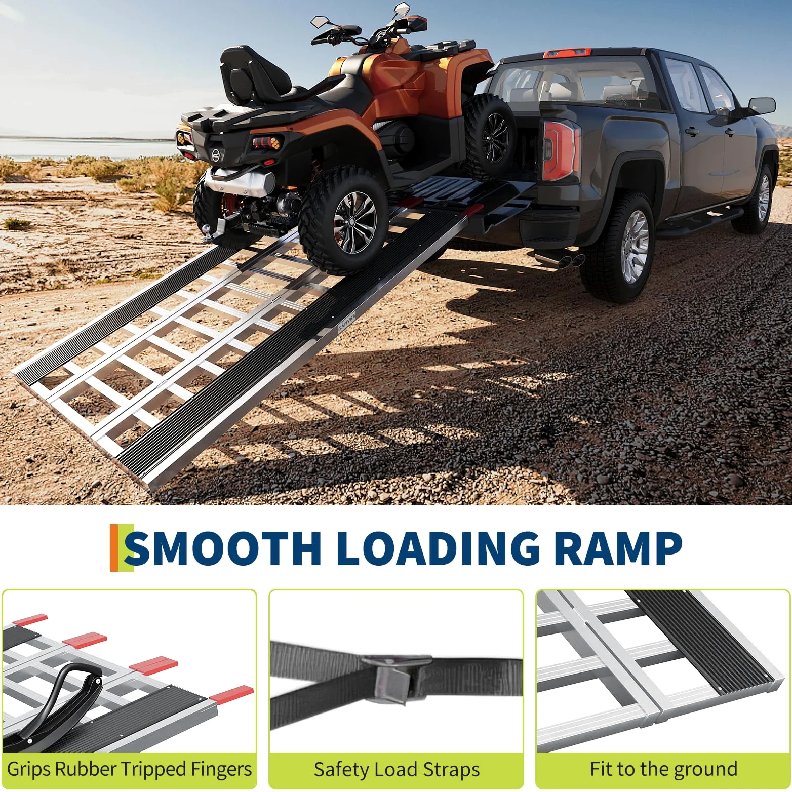 Garvee Rampa Plegable Aluminio 6061 3 Secciones 680 kg | Rampa aluminio 6061 plegable 3 secciones. Capacidad 680 kg, con funda de goma roja. Para carga de moto y vehículos.