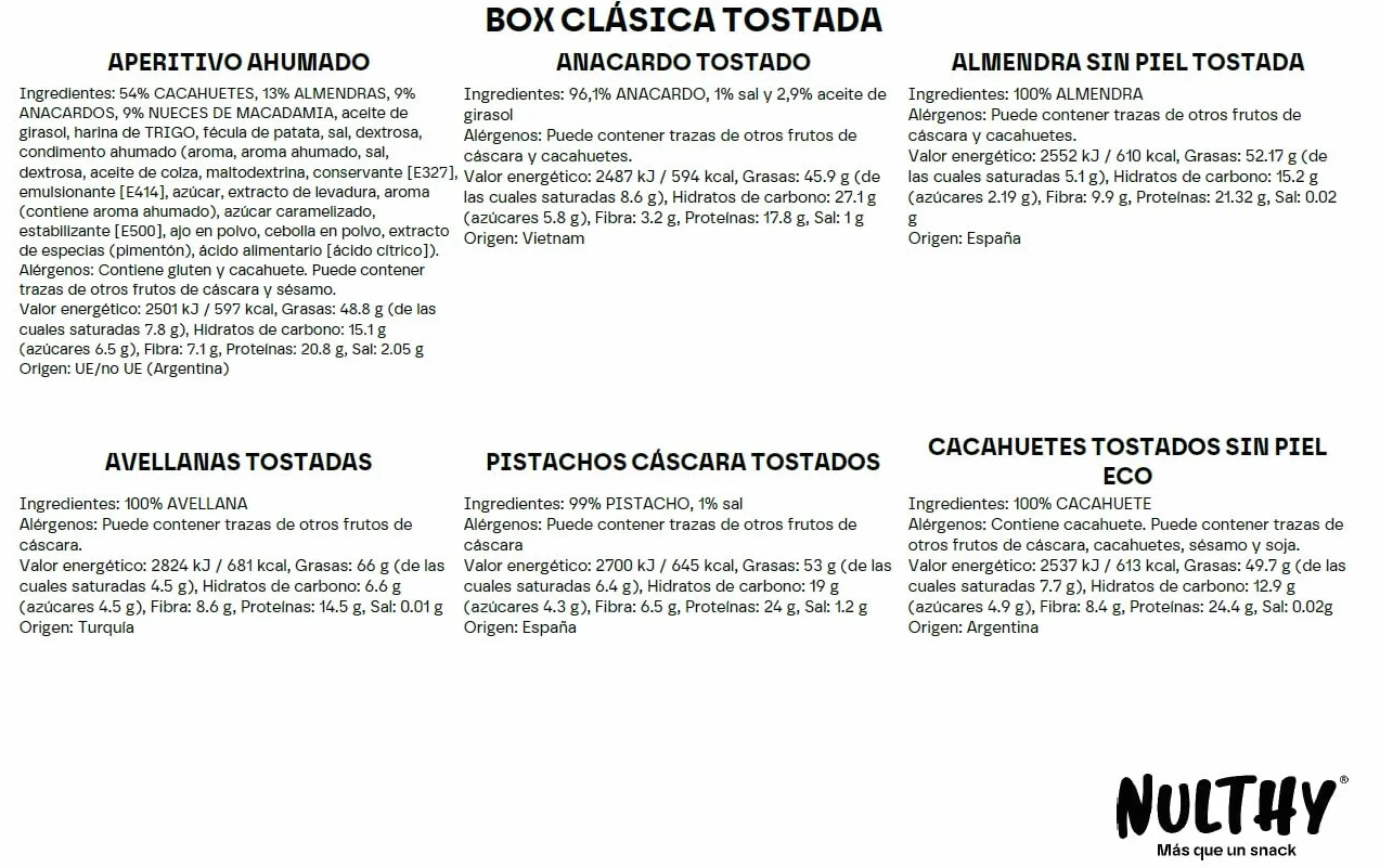 Caja Regalo Gourmet Clásica 6 Variedades Frutos Secos Tostados Anacardo Almendra Avellana Pistacho