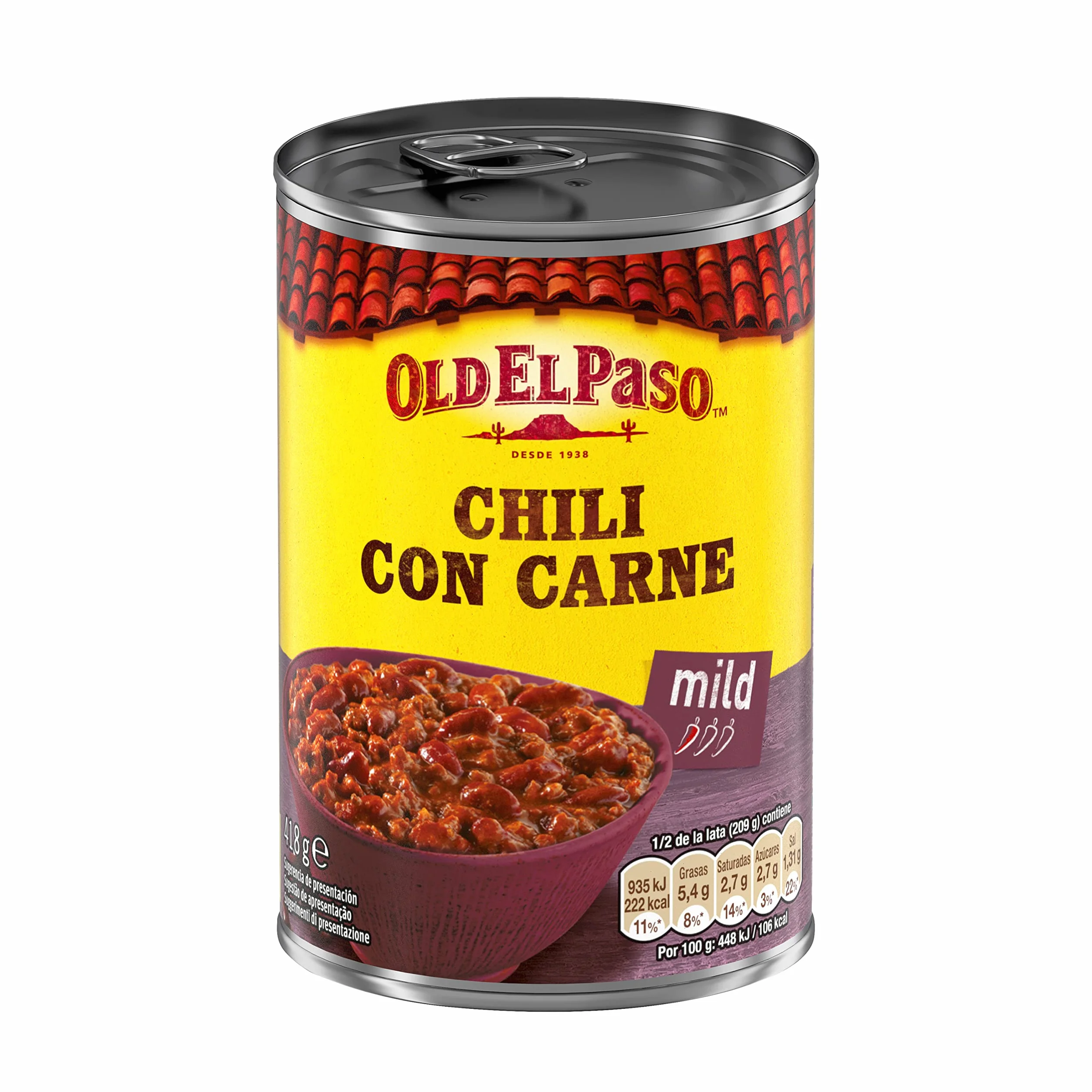 Old El Paso Chili Con Carne con Alubias Pintas y Ternera Picante Suave, 418g