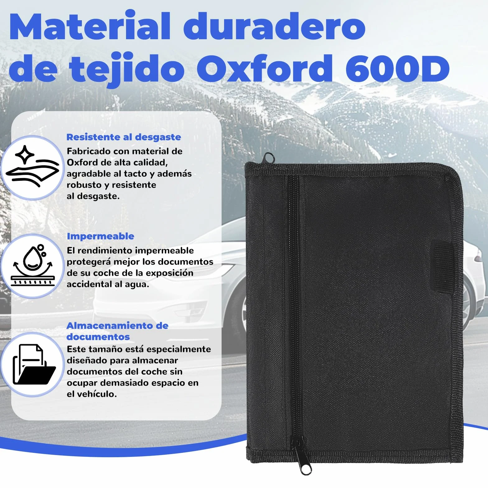 Carpeta Documentación Coche – Porta Documentos Coche,Carpeta de Organizador de Guantera, Negra, Formato (24x17,5 cm) para Documentos del Vehículo, Facturas y Tickets