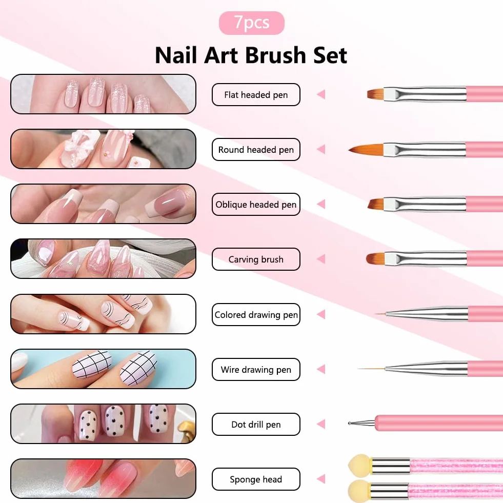 Pinceles para Uñas Double Head 6 Piezas con Cepillo Esponja, Herramienta de Manicura para Pintura y Dibujo Fino, Negro