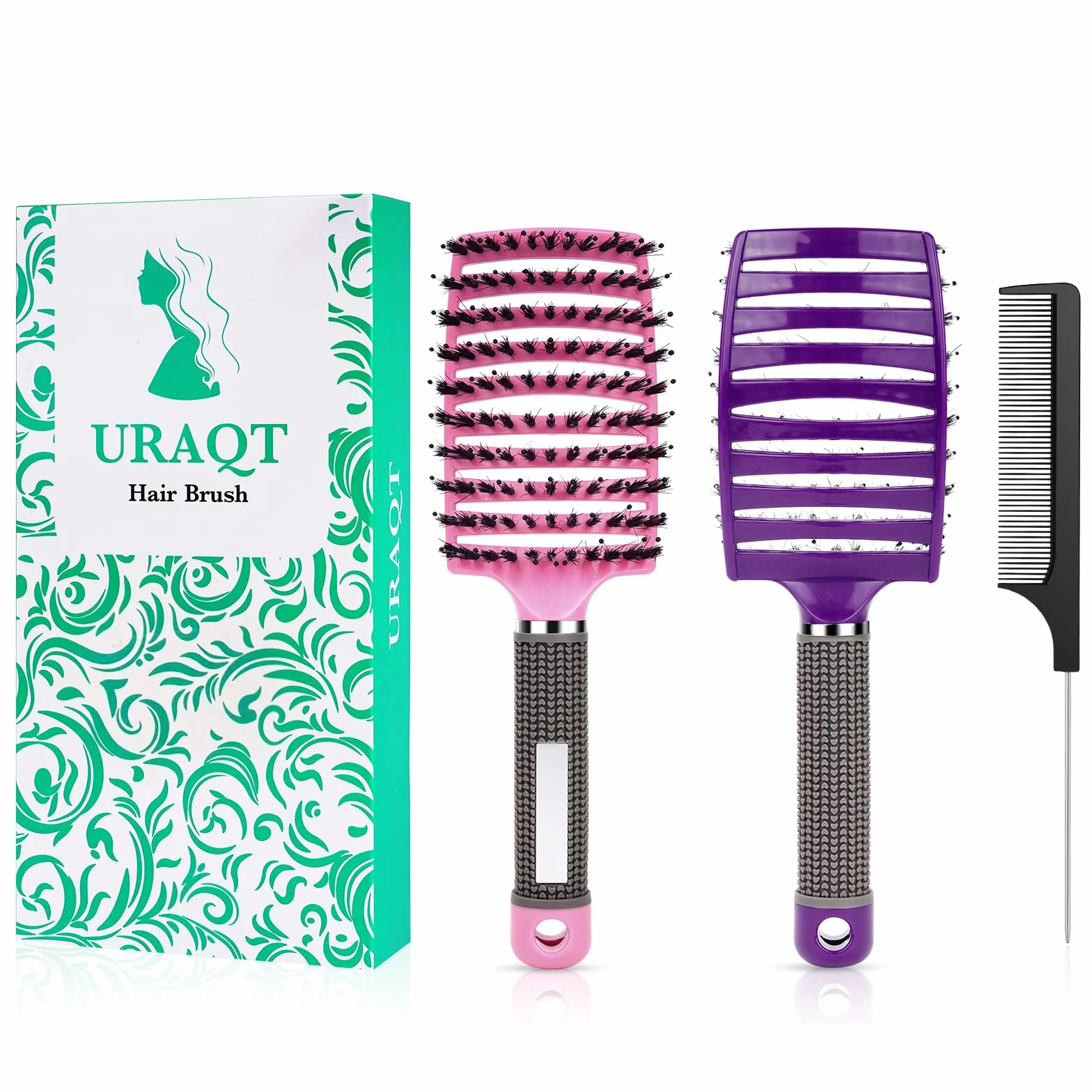 Cepillo Cerdas Jabali 2pcs Peine Pelo Rizado Antitirones Desenredante Secado Rápido
