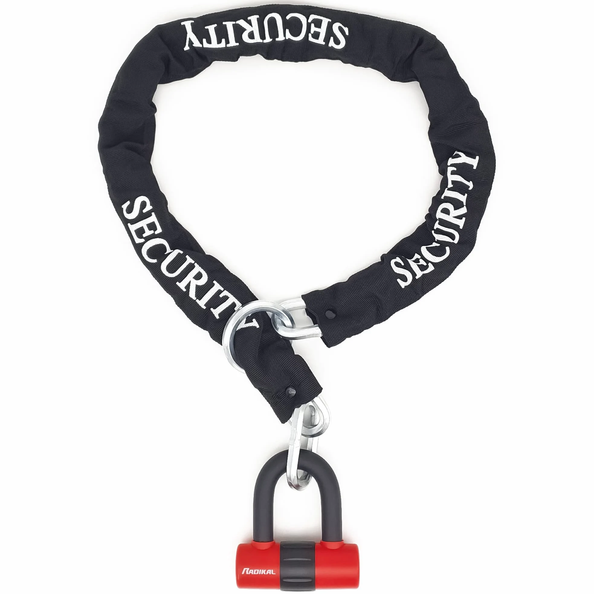 RADIKAL RK72120L Candado Antirrobo Mini U con Cadena Lazo 120 cm, Más Polivalente para Candado Moto Disco +Cable, Cerradura Alta Seguridad y Doble Cierre Antirobo Universal para Moto Scooter Bicicleta