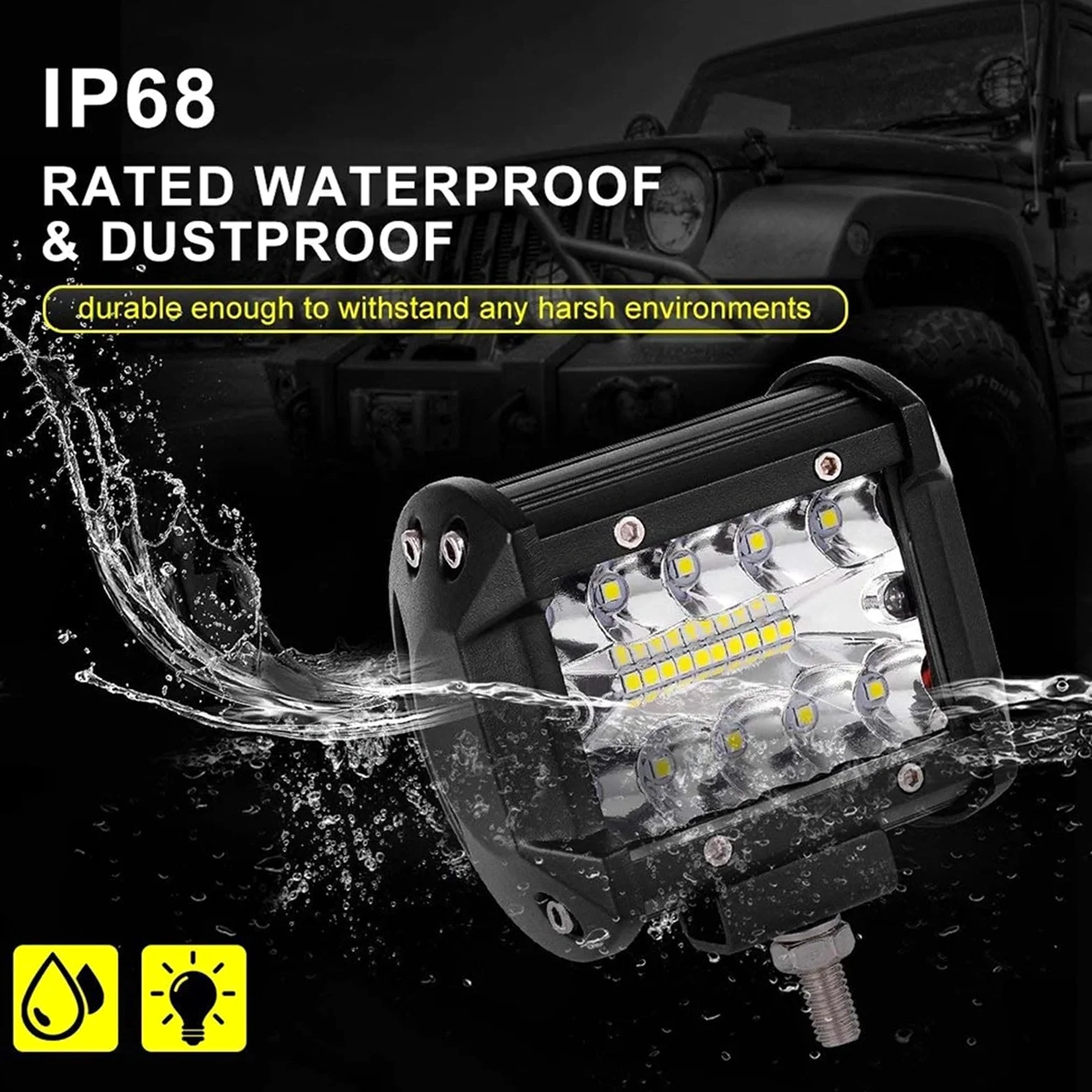 Bombilla Coche De Luz Trabajo LED 4 Pulgadas Bombilla LED | 2 Uds Barra Conducción Todoterreno 12-24V 2,5 Soporte Montaje Enganche Remolque