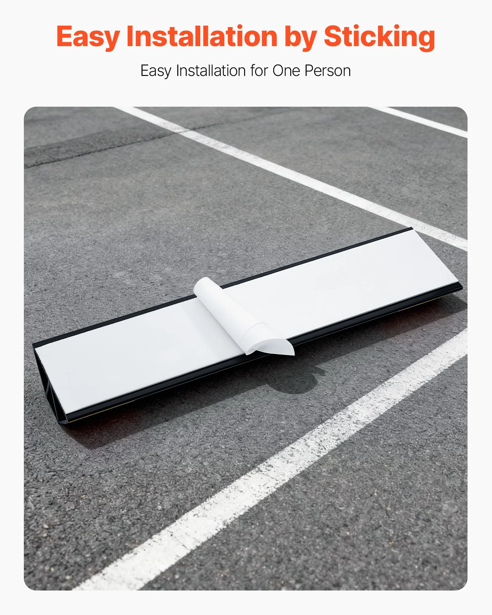 VEVOR Topes de Estacionamiento, 2 uds, Ayuda para Aparcar en Garajes, Limitador de Plaza de Aparcamiento con Bandas Reflectantes, PP, para Coches, Furgonetas y Camiones, 406 x 95 x 45 mm, Negro