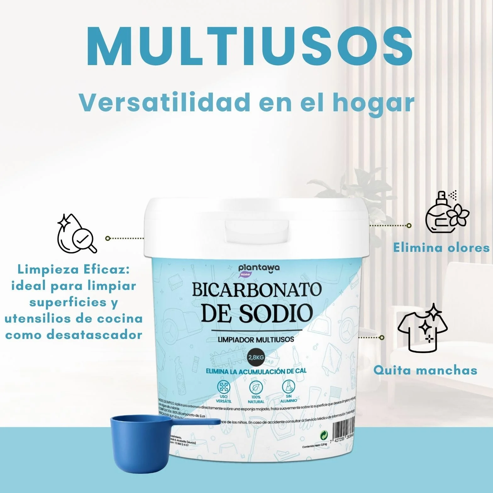 PLANTAWA Bicarbonato de Sodio 2,8kg Polvo Multiusos para Limpieza del Hogar Alta Pureza
