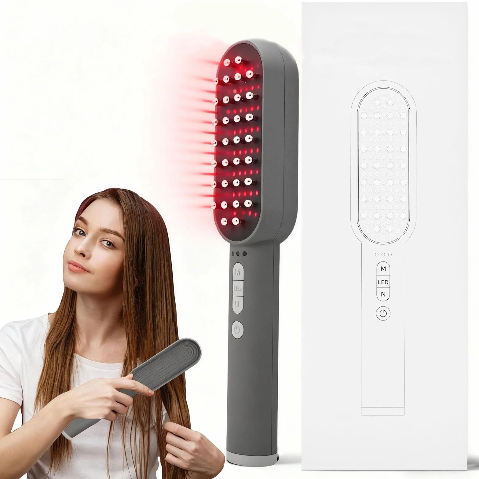 Peine de luz roja para el cabello, terapia cuádruple 630nm 850nm 460nm, anticaída hombres y mujeres