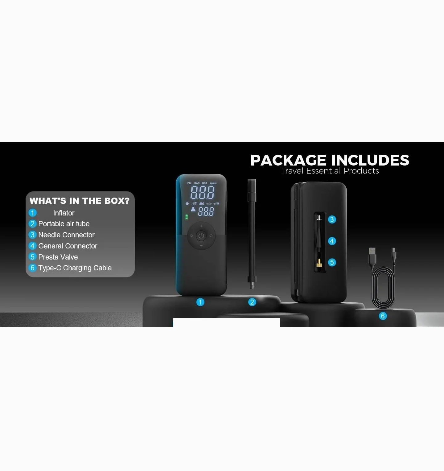 Compresores de aire portátiles Bomba de aire portátil de 150PSI para neumáticos de automóvil, inflador de neumáticos con batería de 5600mAh, compresor inalámbrico para inflar Inflador Ruedas Coche