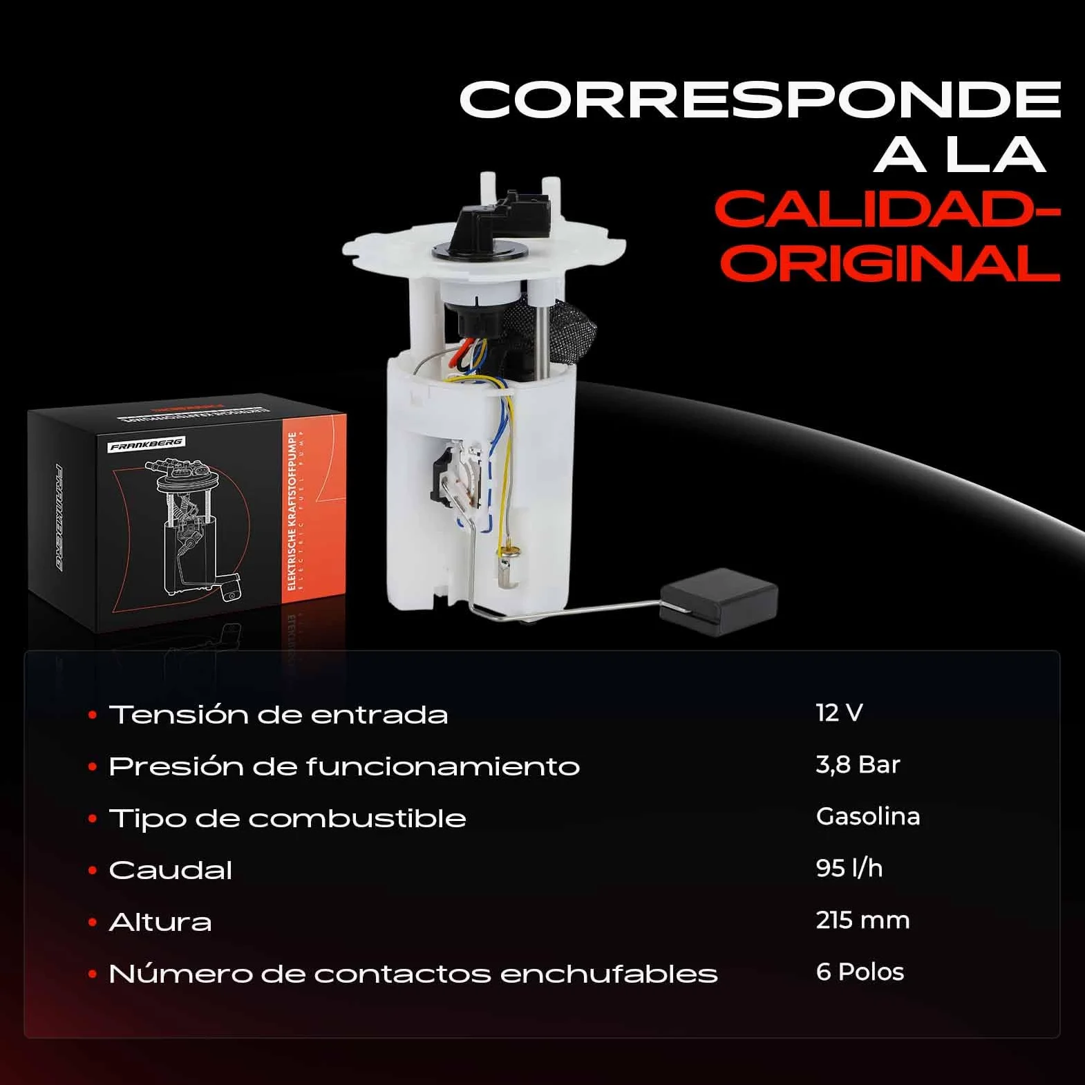 Frankberg Bomba de combustible bomba de gasolina conjunto de módulos de | sin sensor de presión, 6 pines, 96414381; Compatible con: Aveo/Kalos Sedán T200, Kalos sedán KLAS