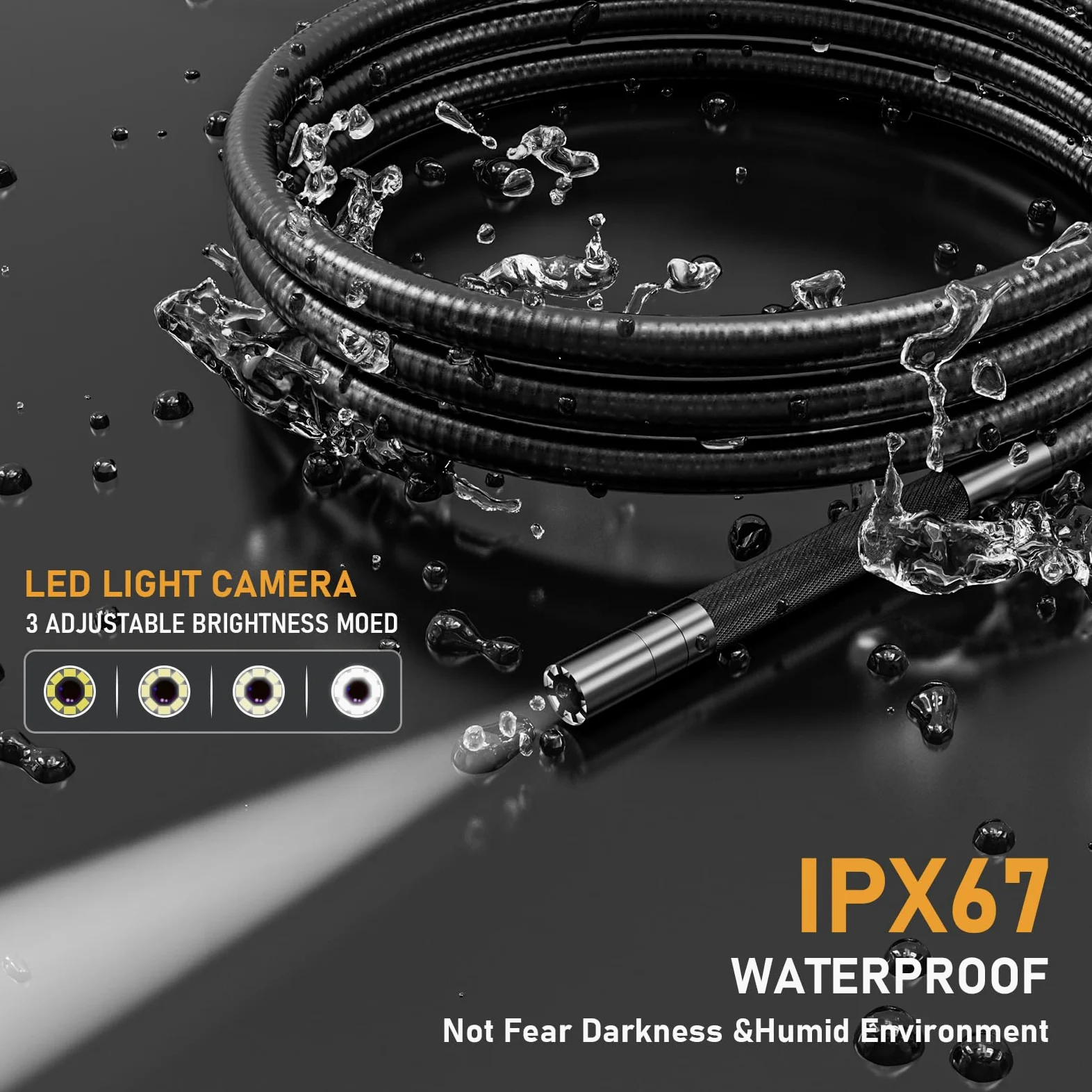Cámara de boroscopio articulada bidireccional con luz, cámara de inspección endoscópica industrial con luz, sonda articulada de 1/4 pulgadas, alcance flexible de serpiente de 5 pies para pared
