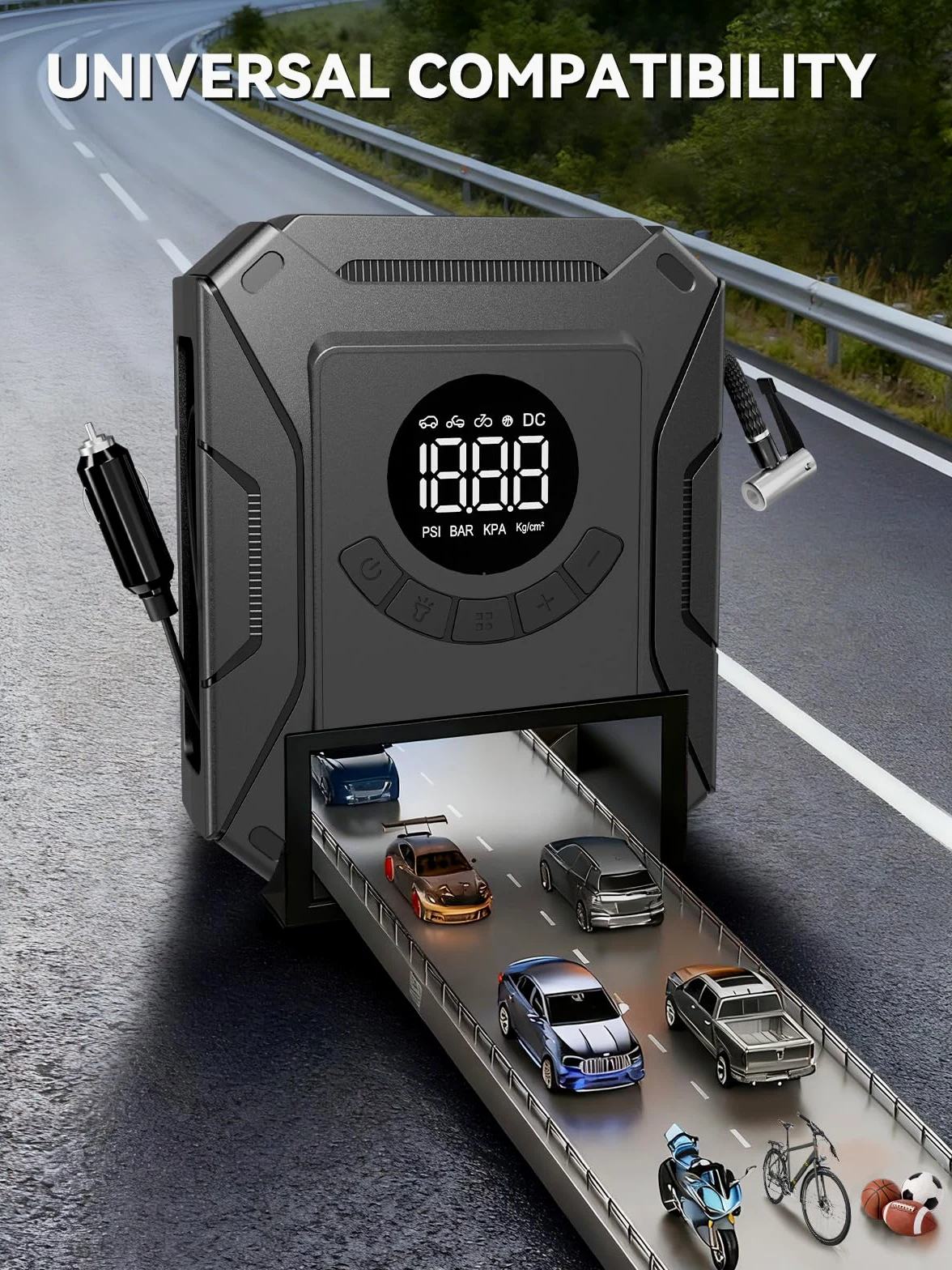 Compresor de aire portátil de inflado rápido, bomba de aire eléctrica de 150 PSI con apagado automático y visualización LED, bomba de aire de 12 V CC para coche, bicicleta, motocicleta