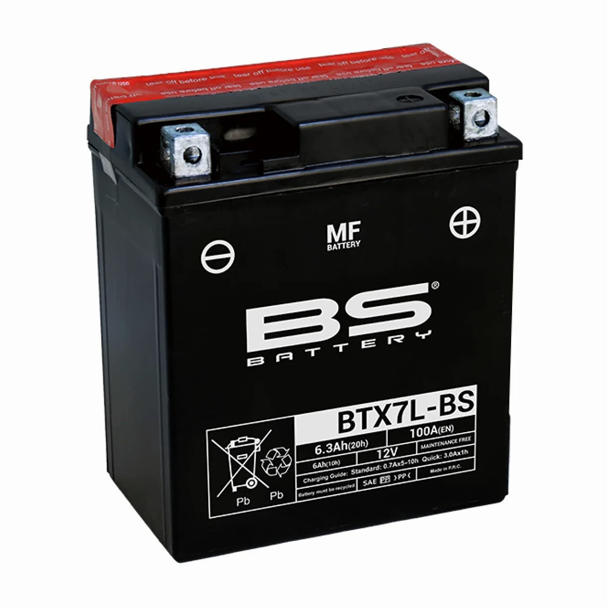 Batería moto YTX7L-BS, BS BATTERY, 12 V 6 Ah