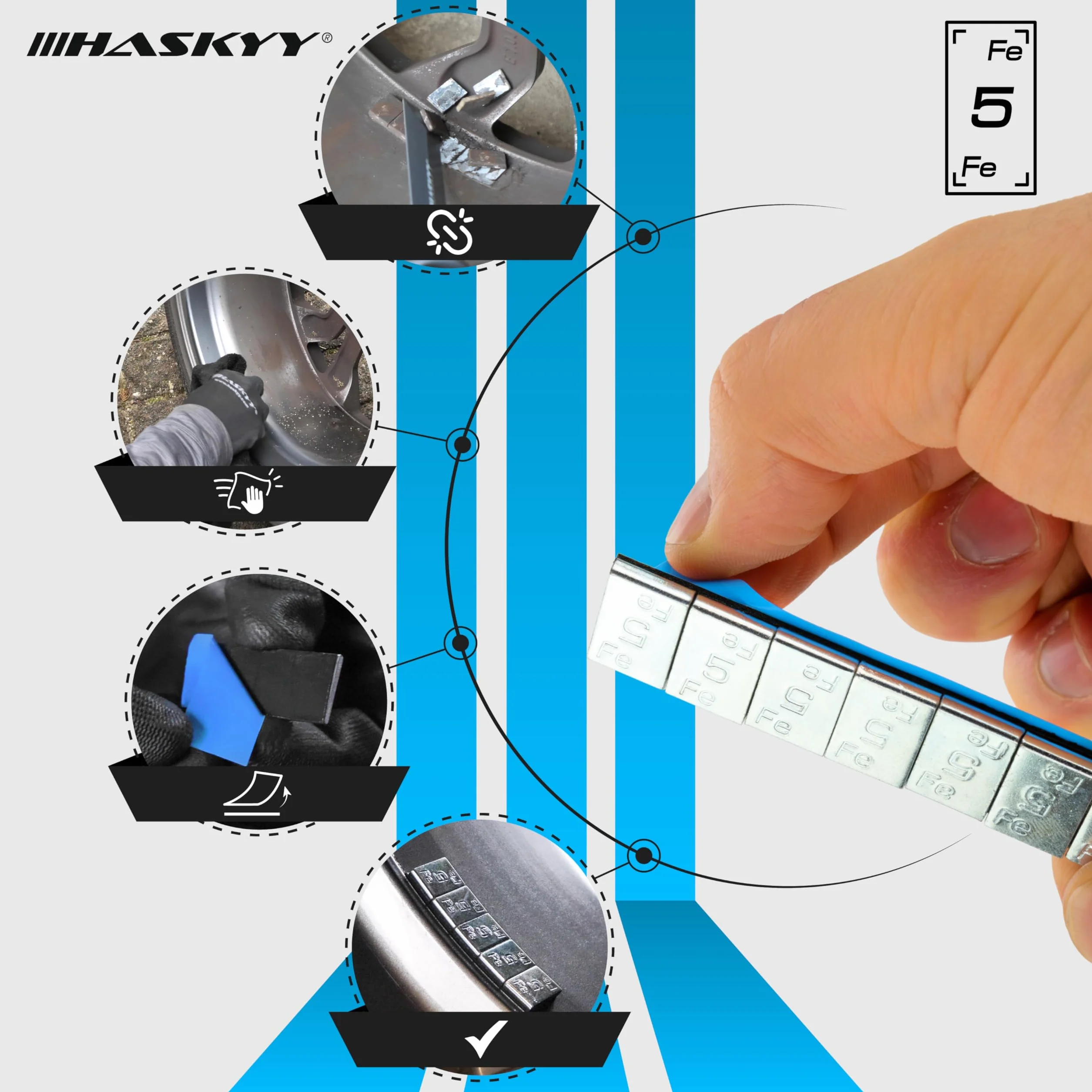 HASKYY 6 kg de peso adhesivo, 12 x 5 g, galvanizado, 100 barritas adhesivas, 60 g, 12 x 5 g, para llantas de acero y llantas de aleación, pesos adhesivos FE