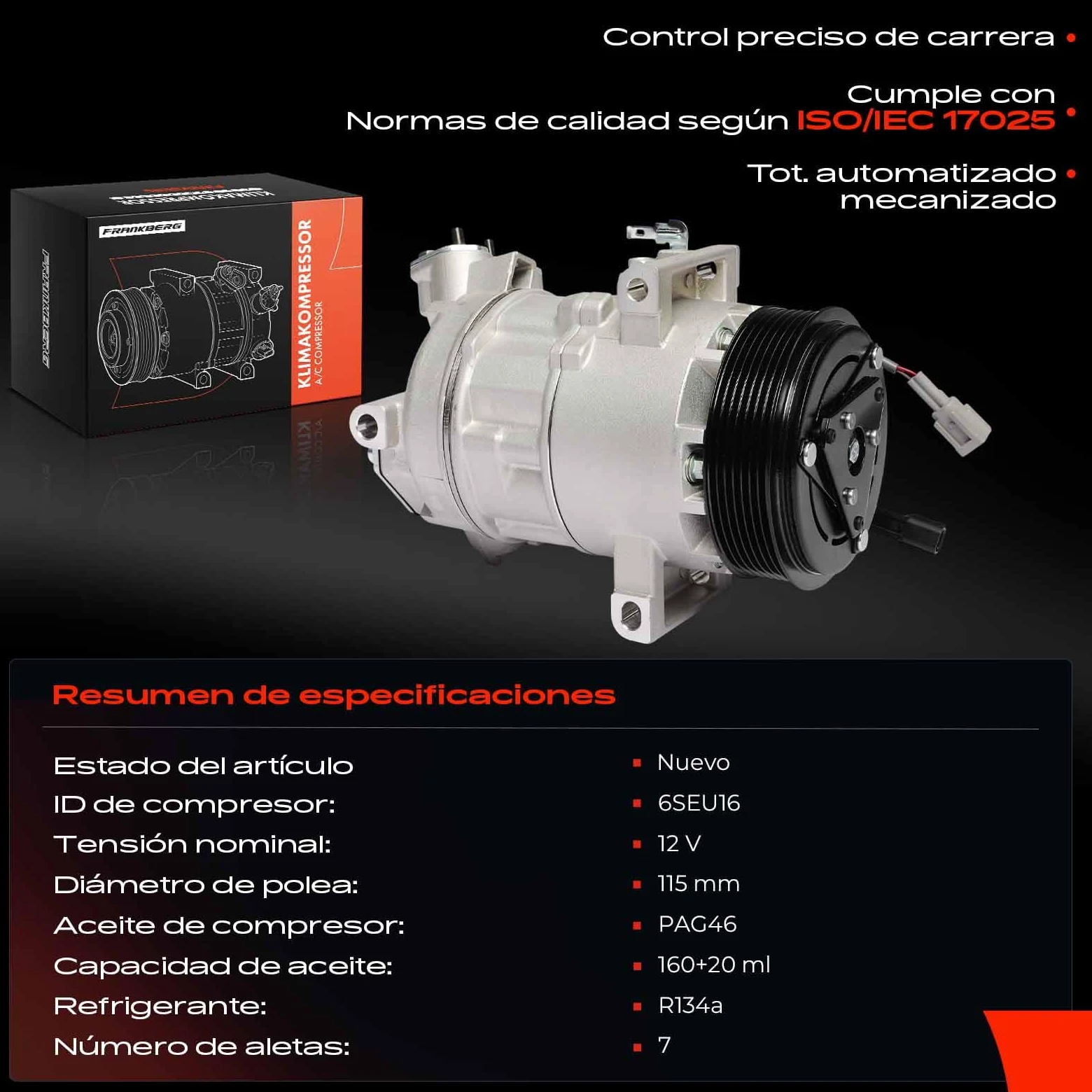Frankberg Compresor aire acondicionado con embrague, gasolina 926000217R | Compatible con: Clio IV BH, Clio IV Grandtour KH, Clio IV Caja/Hatchback BH, C.a.p.t.u.r I H5 J5