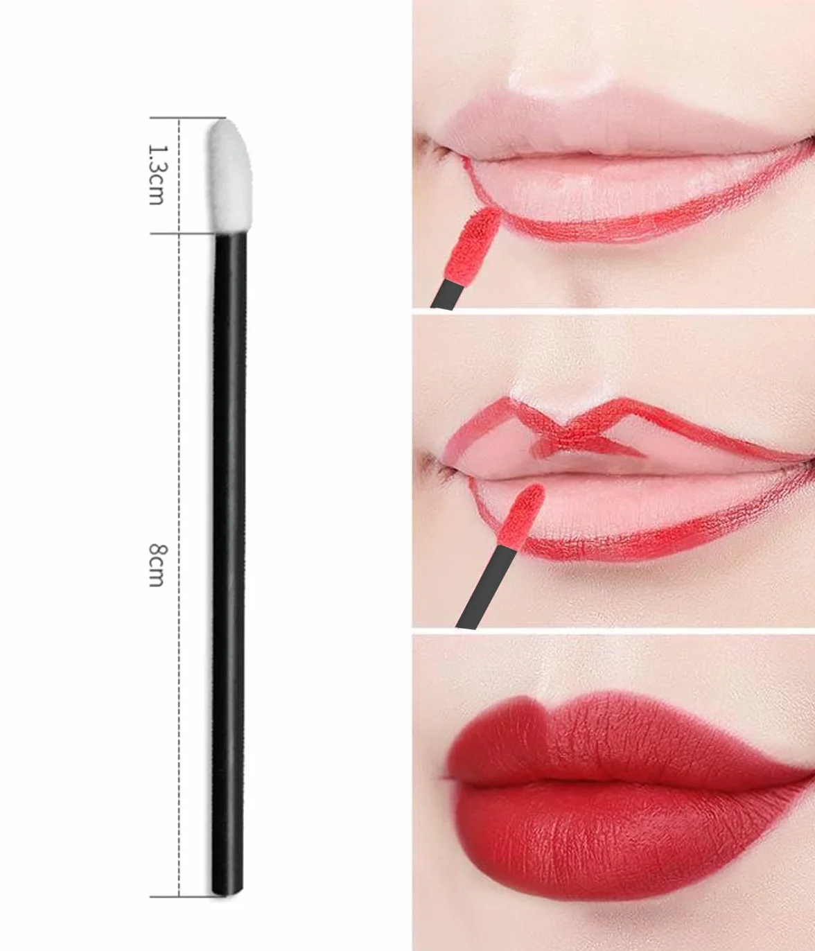 WeddHuis Desechables Pincel Labios Maquillaje Bastoncillos Pintalabios Kit 200 Piezas Negro Halloween Navidad