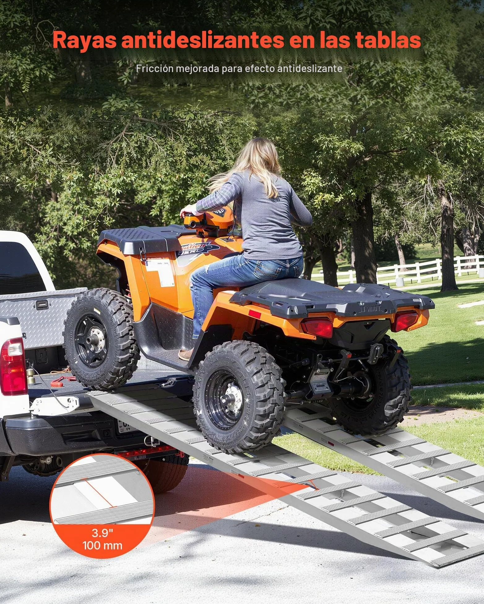 VEVOR Rampas de Carga de Aluminio 2 Piezas 240 x 38 cm con Placas Antideslizantes Capacidad de Carga de 2721,6 kg para Carros, Tractores Agrícolas, Vehículos Todoterreno, Cortacéspedes, Motocicletas