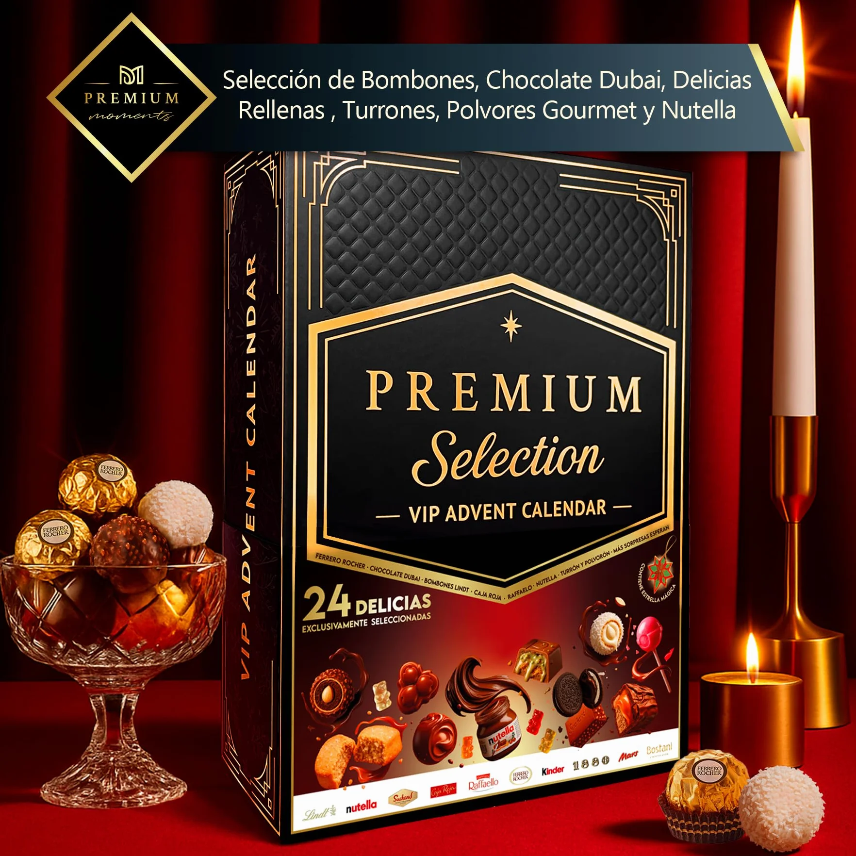 Calendario de Adviento Premium Moments 2025 Edición Lujo XXL 24 Delicias Ferrero Rocher Raffaello Caja Roja Chocolate Dubai 640 g