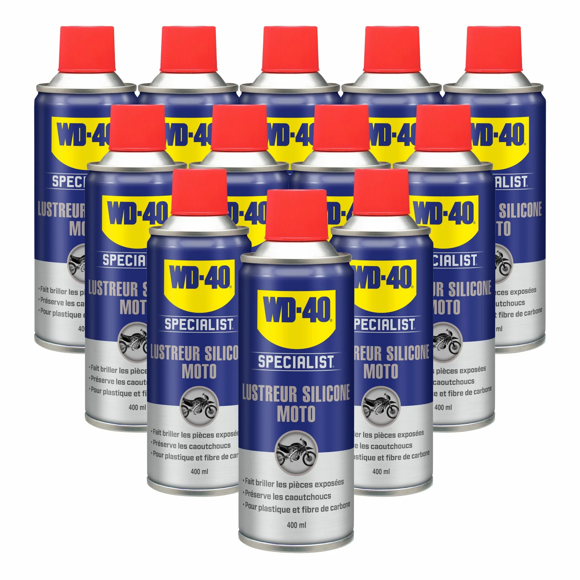 WD-40 Specialist, alisador de silicona para motocicletas, magnífico brillo, evita que el caucho se agriete y envejece, perfume afrutado, asimilado al olor "Bubble Gum", cartón de 12 aerosoles de 400