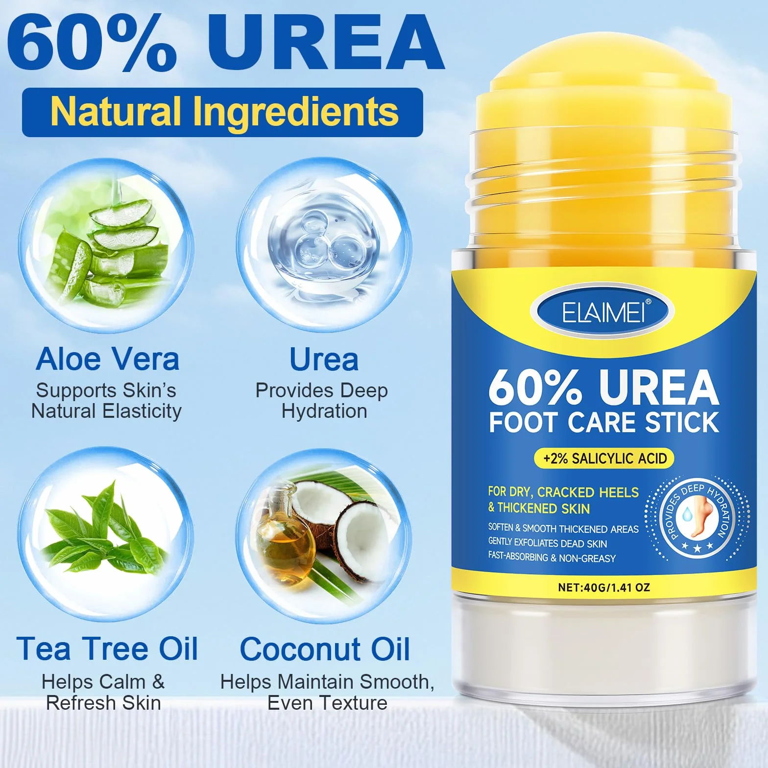 Krem Stick z Mocznikiem 60% i Kwasem Salicylowym 2% na Popękane Pięty i Suche Stopy 40g