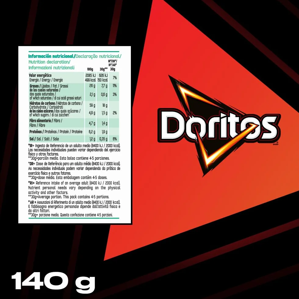 Doritos Chilli Nachos Picante Aperitivo Bolsa Individual 140gr