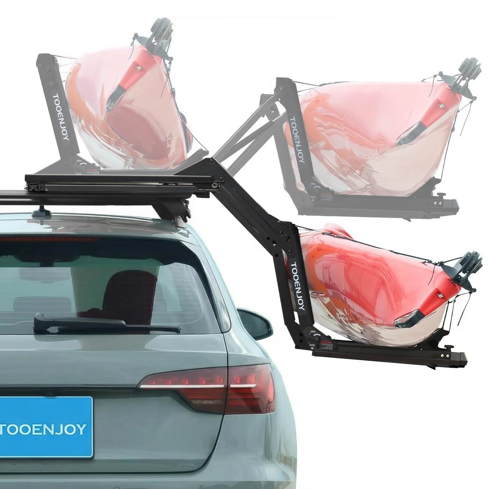 TOOENJOY - Soporte de techo para kayak de alta resistencia, capacidad de 100 libras, cargador de techo de canoa, sistema de asistencia de elevación para una fácil carga
