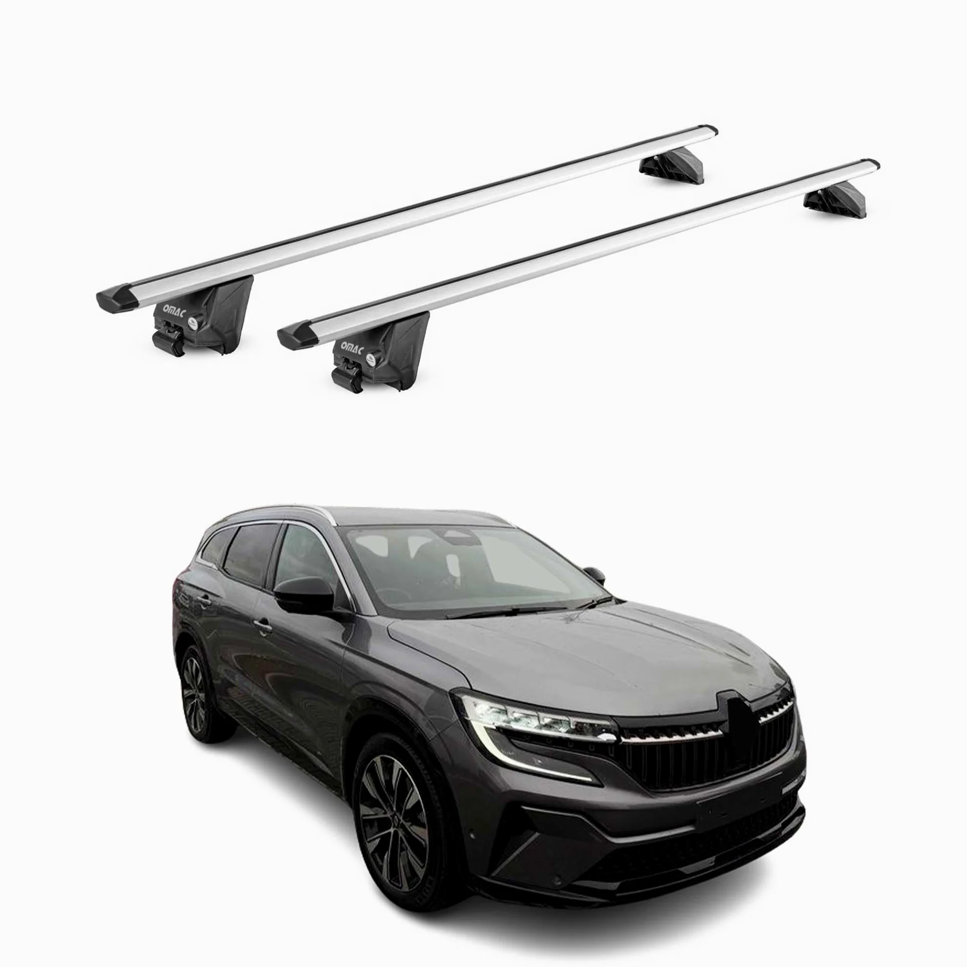 OMAC Barras de Techo Aluminio TÜV geprüft para Renault Espace 2023-2026 – para Barras Integradas – T Nut – MAX 100 kg – 2 Schlösser Plata