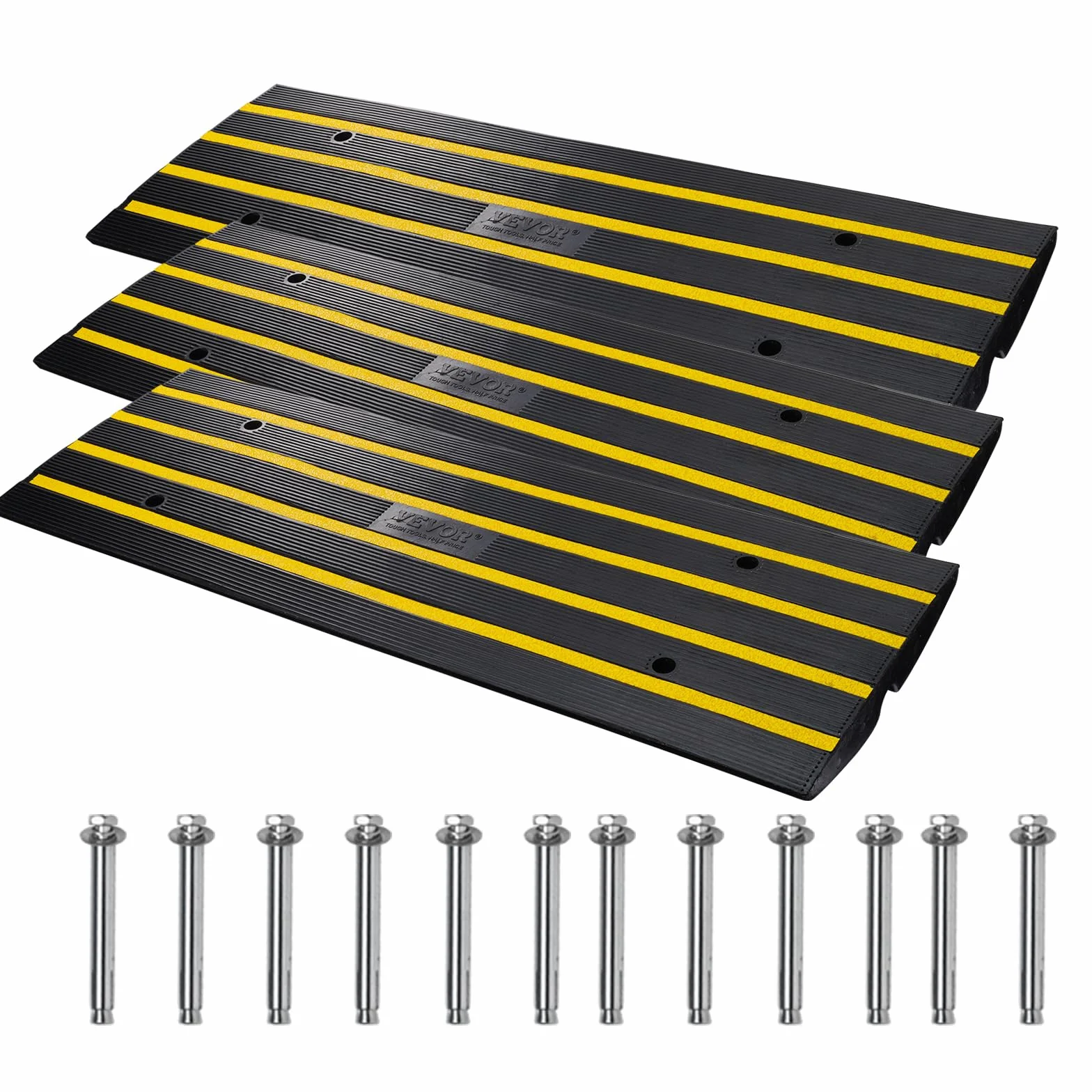 VEVOR Rampa de Umbral 6,5 ​​cm 3 Piezas Rampas de Goma para Acera Carga 15 T Rampa de Acceso para Sillas de Ruedas Antideslizante Extensible para Carga de Muelle Entrada de Garaje 122x40,5x6,5 cm