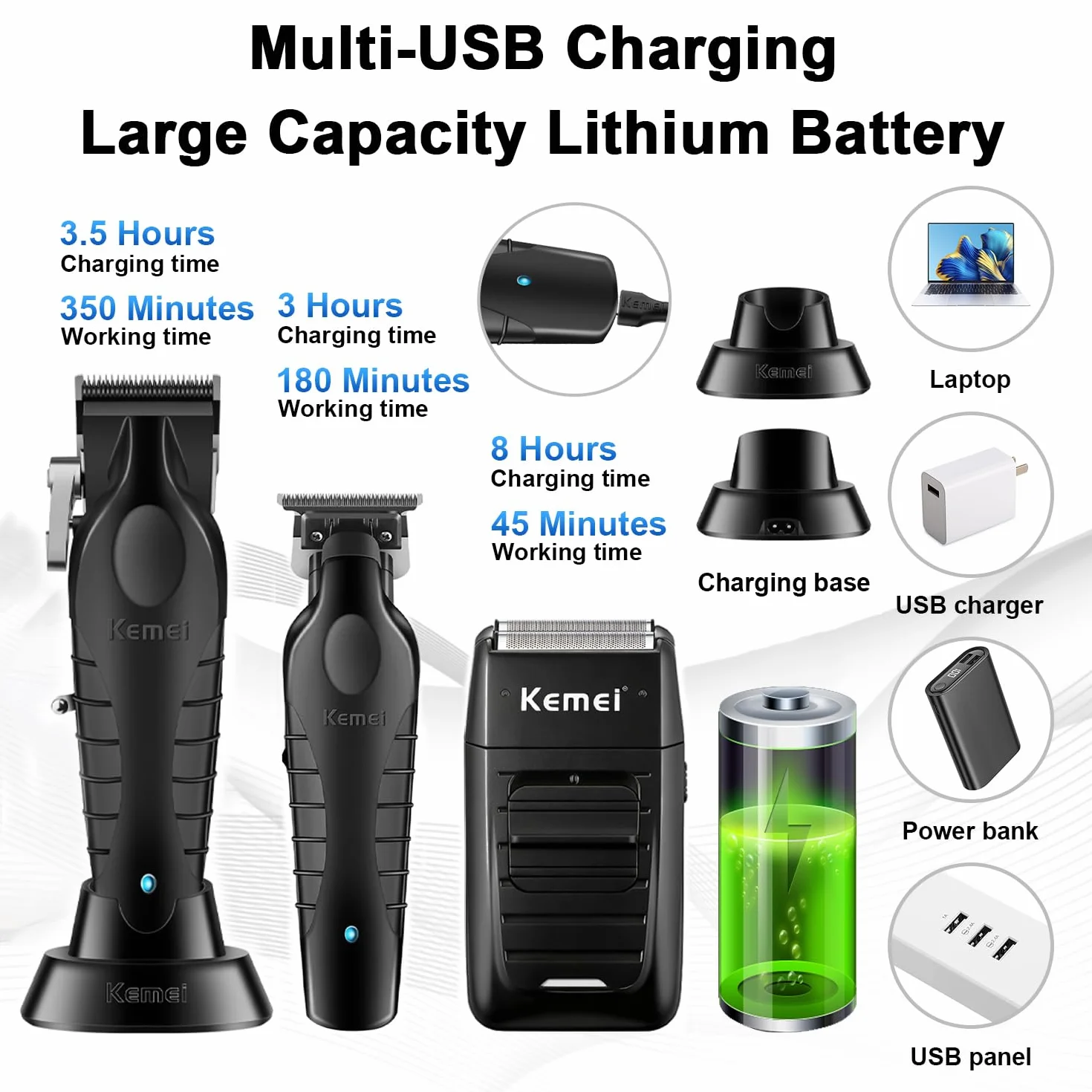 KEMEI Cortapelos Eléctrico Inalámbrico Hombre Máquina Cortar Pelo Trimmer Hoja en T