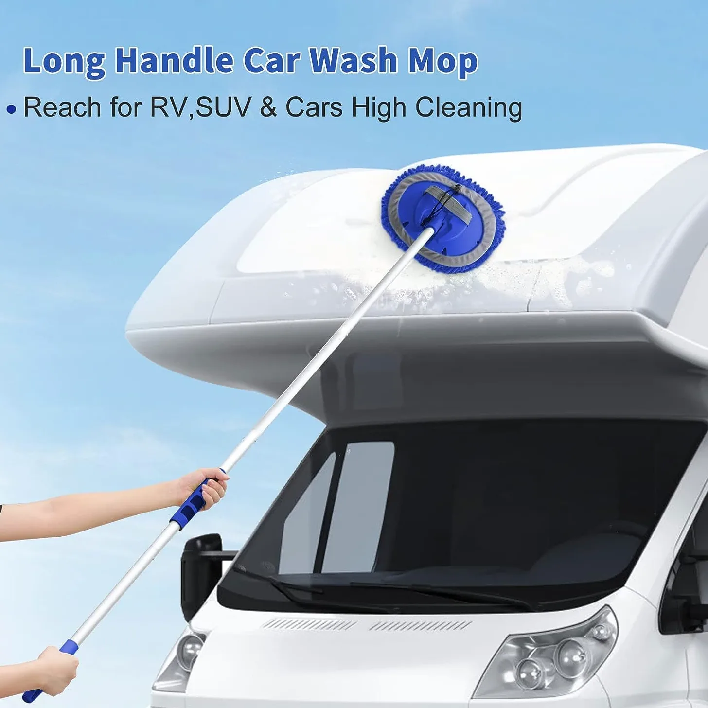 Wontolf Cepillo de Lavado de Coche de 62 Pulgadas con Mango Largo, cerdas Suaves sin arañazos, Cepillo Resistente para Lavado de Coche, Kit de Limpieza Completo con Guante de Lavado de Coche, Toalla,