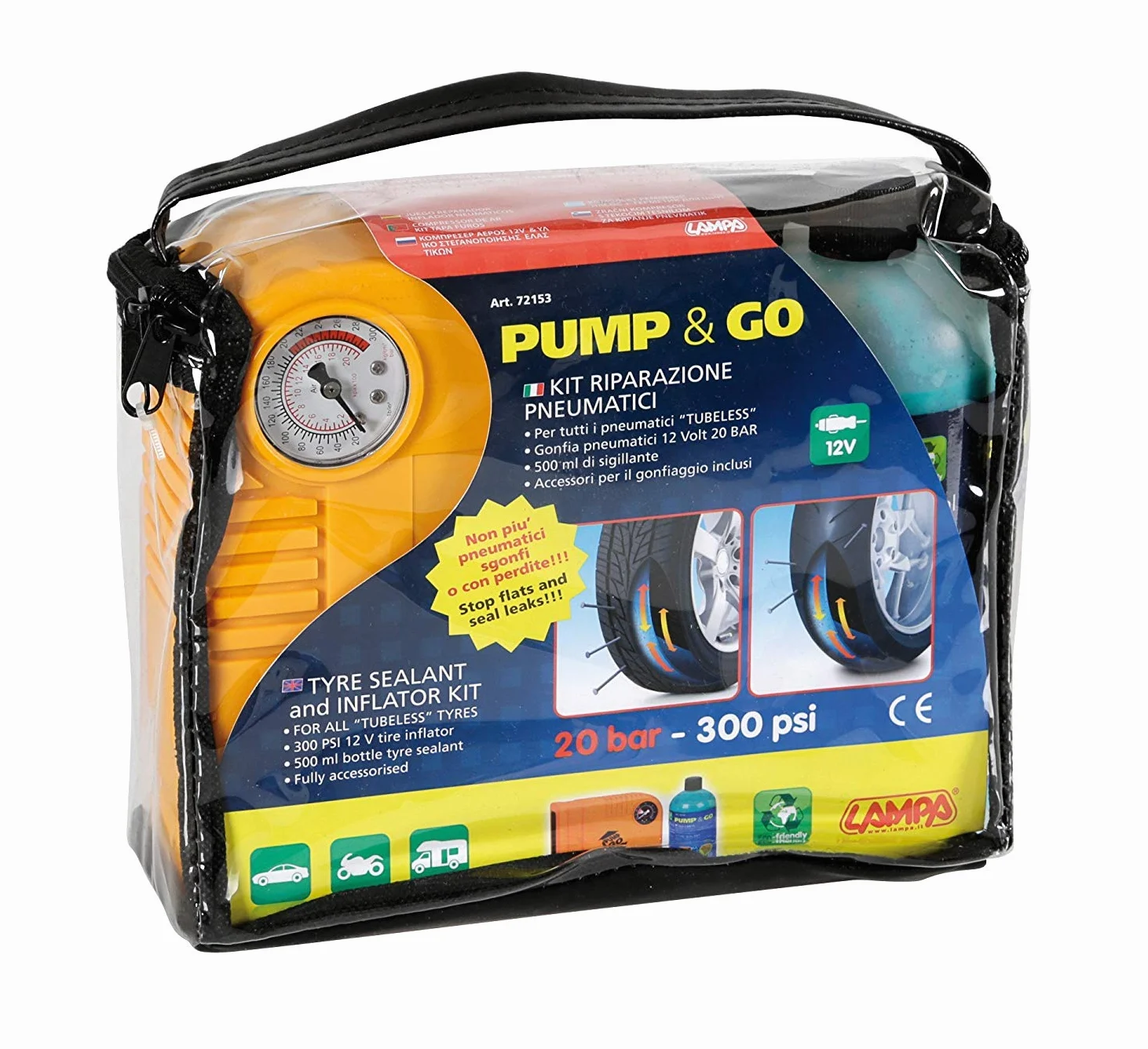 LAMPA 72153 Juego Kit de reparación de pinchazos con conector encendedor de cigarillos 500ml