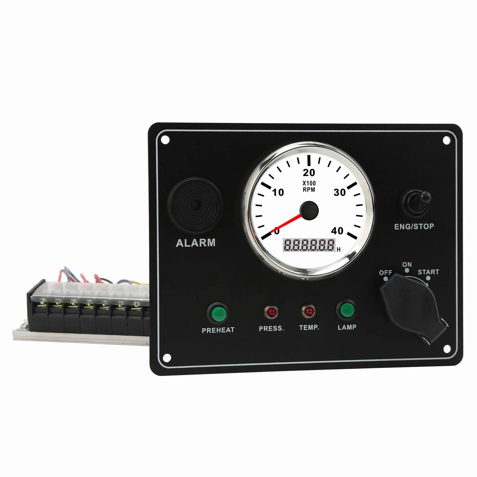 SIXRUN Panel de Instrumentos para Barcos Panel de Tacómetro Marino de Acero Inoxidable 316L de 0 a 4000 RPM con Contador de Horas Pantalla de Alarma IP67 para Yates, Barcos de Pesca, Consola Central