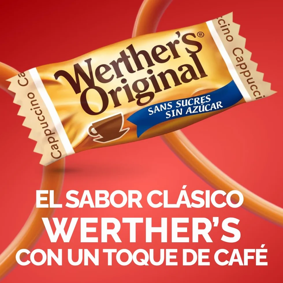 Werther's Original Caramelos Toffee de Mantequilla y Nata Sabor a Café Cremoso Sin Azúcar Pack 12 x 90 g Sin Gluten