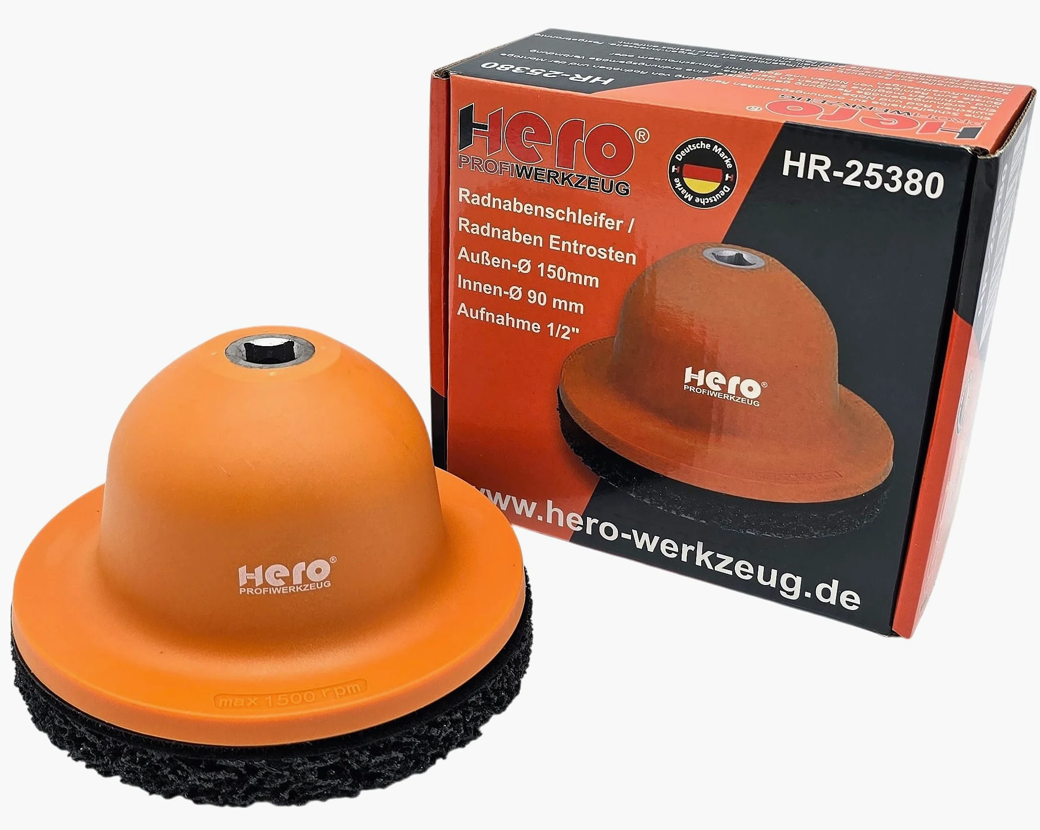 Hero Profi - Lijadora de cubo de rueda (1/2", disco de limpieza, 150 mm, cabezal de bola, limpiador para lijadora de ollas/llave de impacto para eliminar el óxido de los cubos de ruedas)