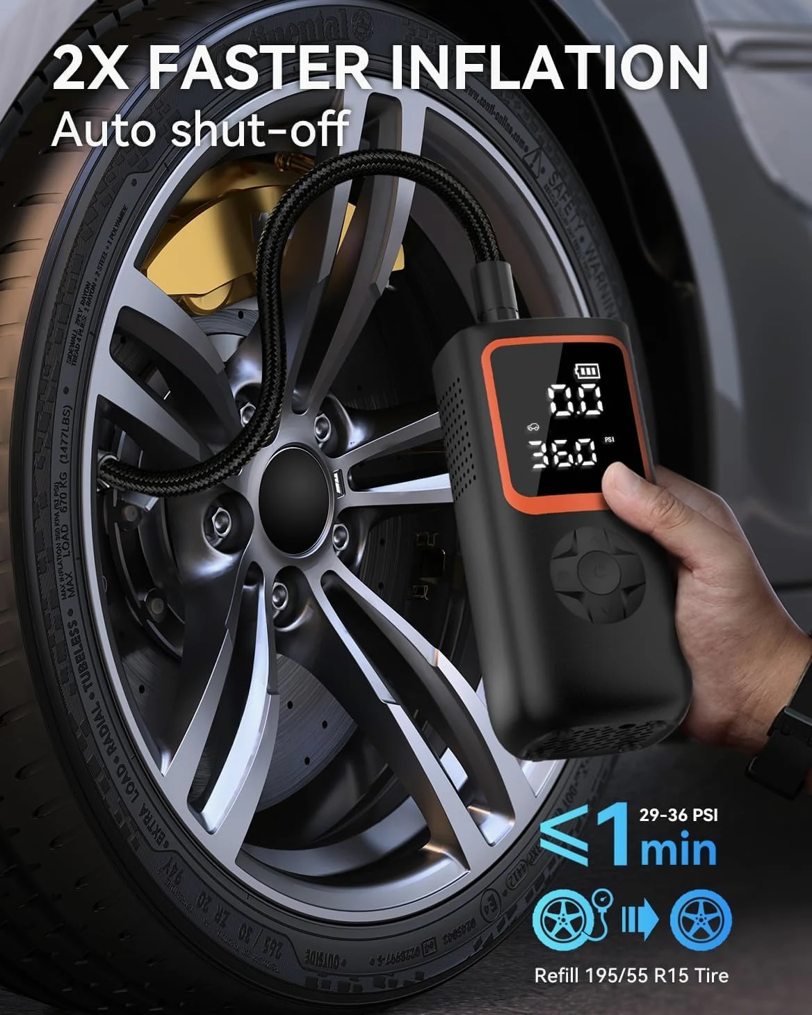Compresor Aire Portatil- 6000mAh & 150PSI Inflador Electrico para Neumáticos de Coche con Manómetro y Luz LED, 2X Inflado Más Rápido Inflador Ruedas Coche