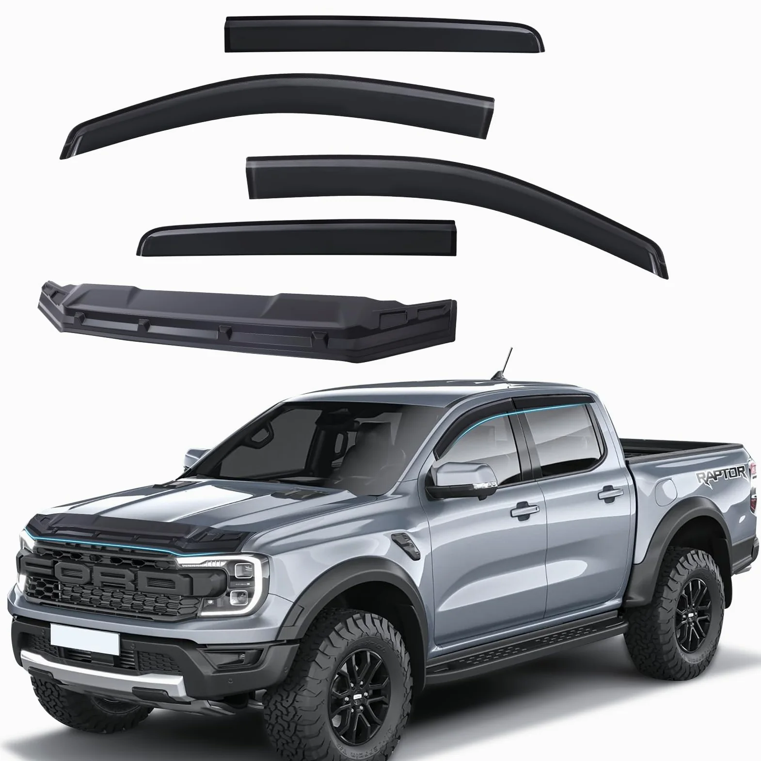 Protectores de capó y Deflectores de Viento Accesorios para Ford Ranger 2023-2024-2025 T9 Raptor Wildtrak Platinum XL XLT Limited Tremor Wildtrak X