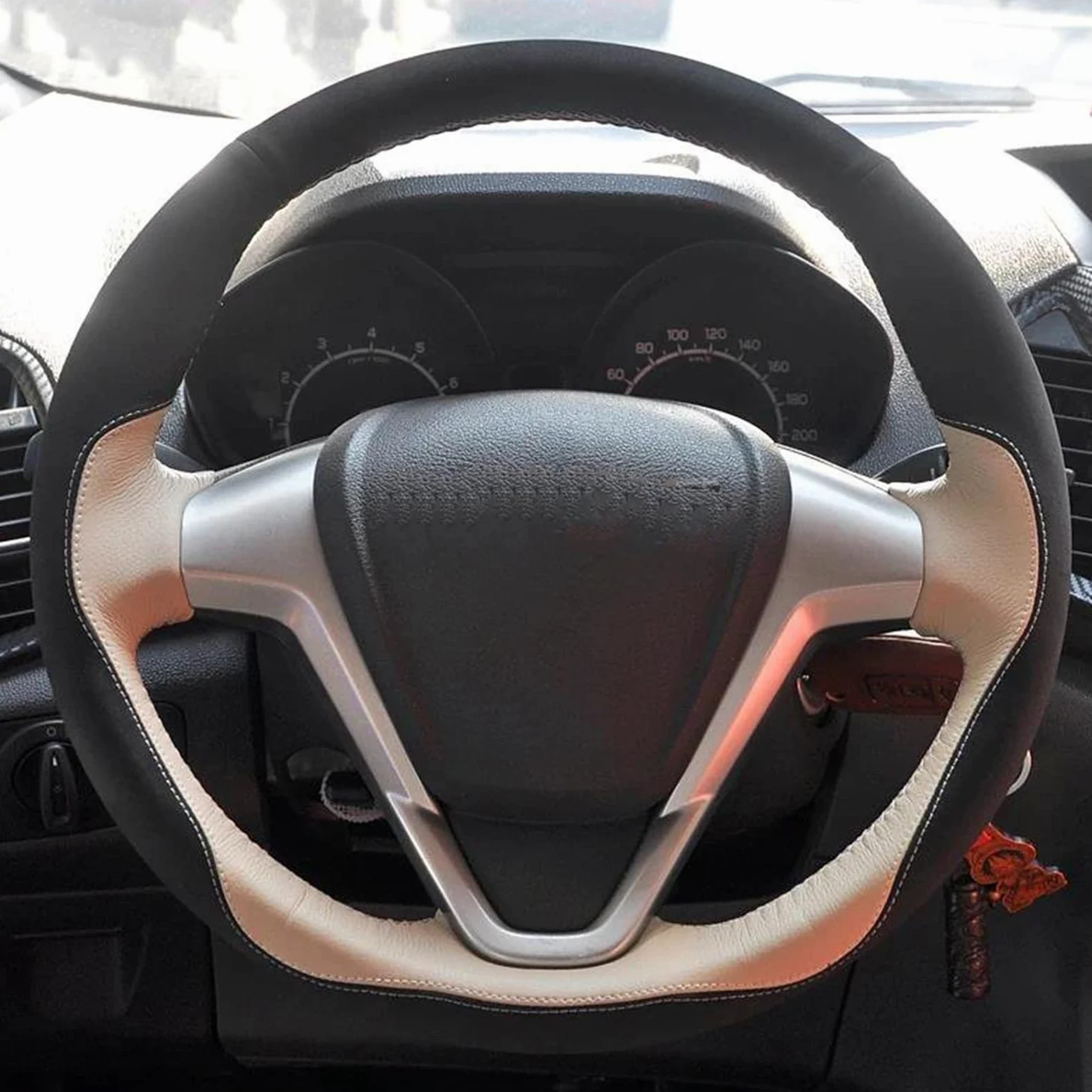Funda Volante De Coche para Ford para Fiesta 2008-2017, para EcoSport 2014-2017, Accesorios Decorativos para Interiores De Coche.(Style 1)