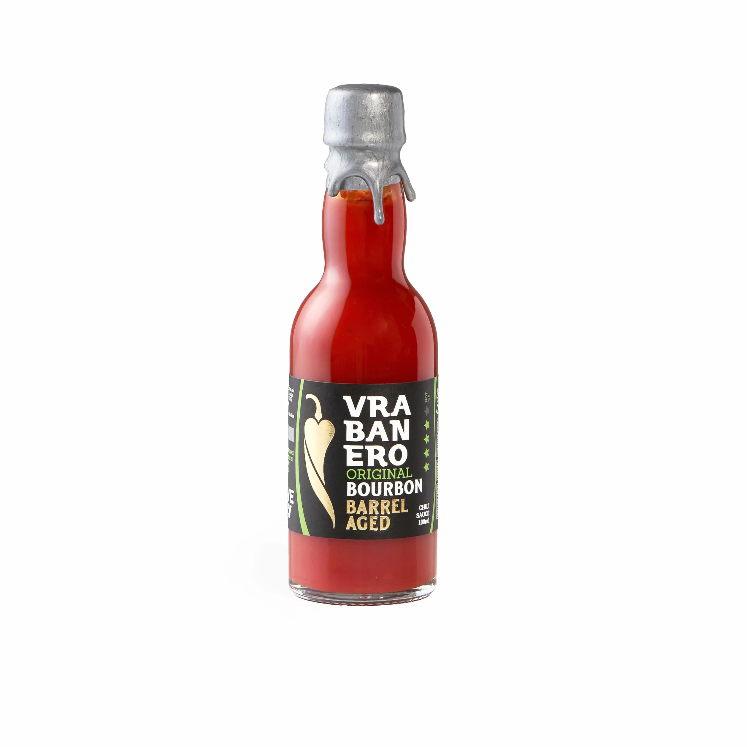 I LOVE SPICY Vrabanero Original Bourbon 100ml Salsa Picante con 80% Chiles Fermentados Envejecida en Barrica Bourbon Nivel Picante 4/5